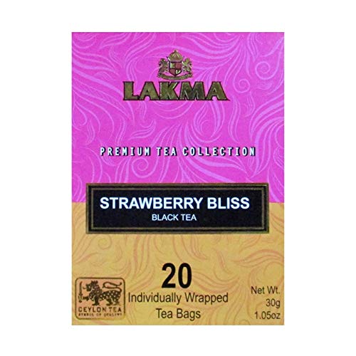 Premium Lakma Black Tea with Strawberry & Cream Flavor - 20 Tea Bags per Pack (16 Packs, 320 Tea Bags Total) - Gourmet Loose Leaf Tea in Elegant Metal Gift Tin - Perfect for Gifting, Afternoon Tea & Relaxation