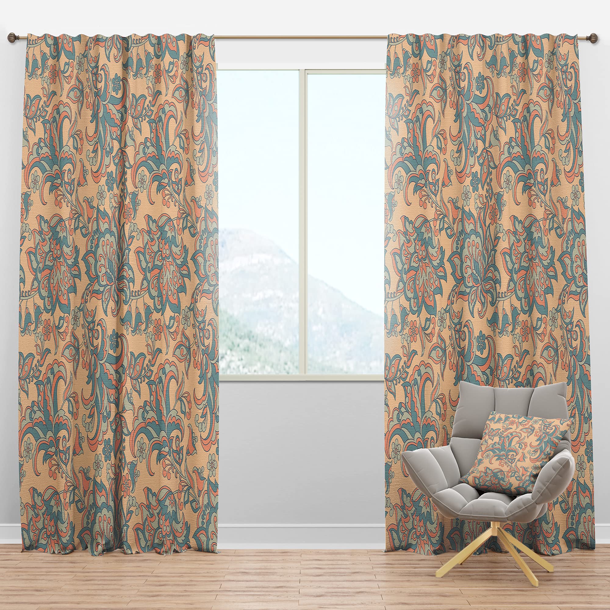 Retro Indian Floral Batik II Blackout Curtains - Thermal Insulated Single Panel (52x108) for Bedroom & Living Room - Perfect for Light Blocking, Privacy & Energy Savings