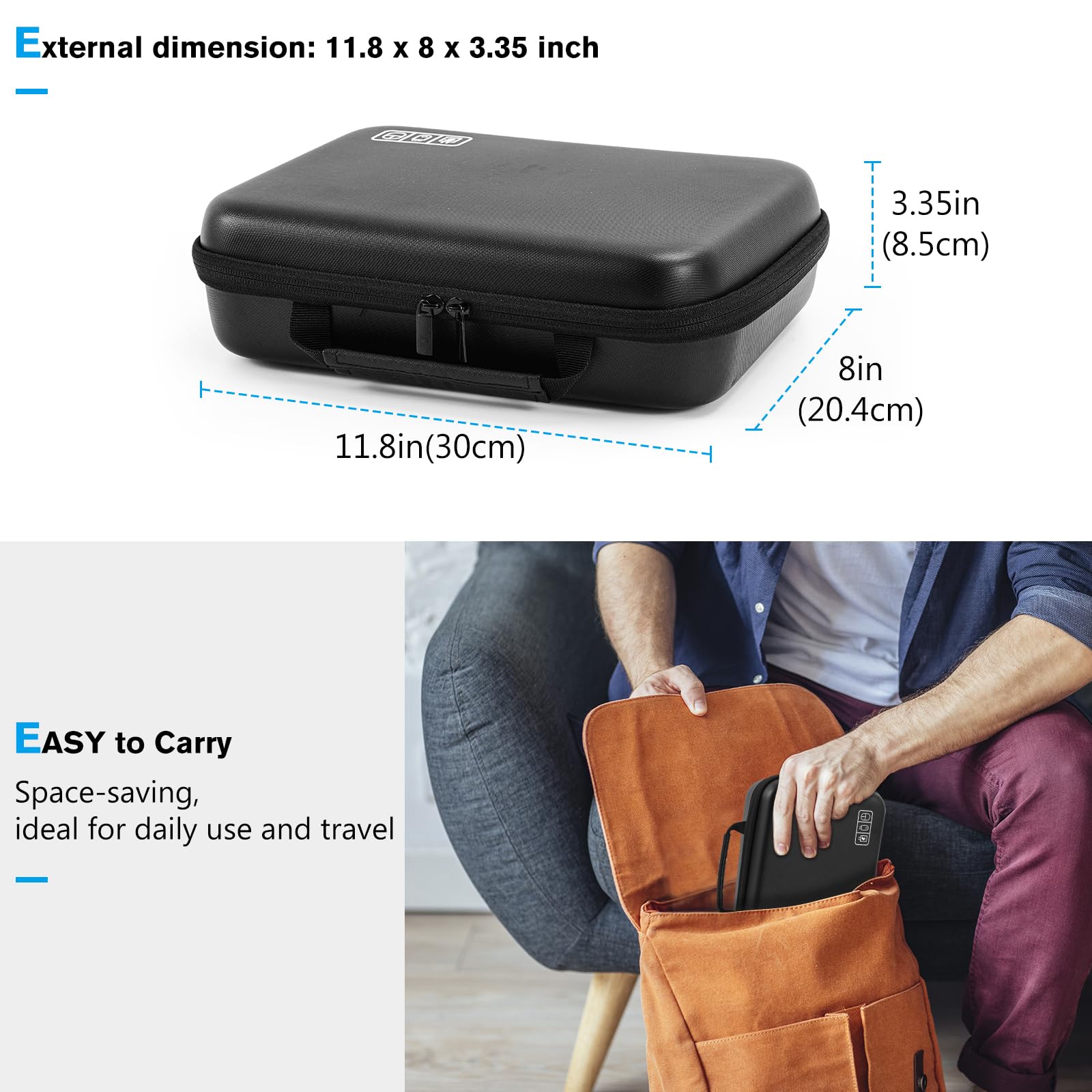 ProCase XL Black Hard Travel Electronic Organizer Case - Compatible with MacBook, Power Adapter, Chargers, Cables, Power Bank, Apple Magic Mouse, Apple Pencil, USB Flash Drive & SD Cards | Portable Accessories Bag for Business Travel, Office, and Daily Commute