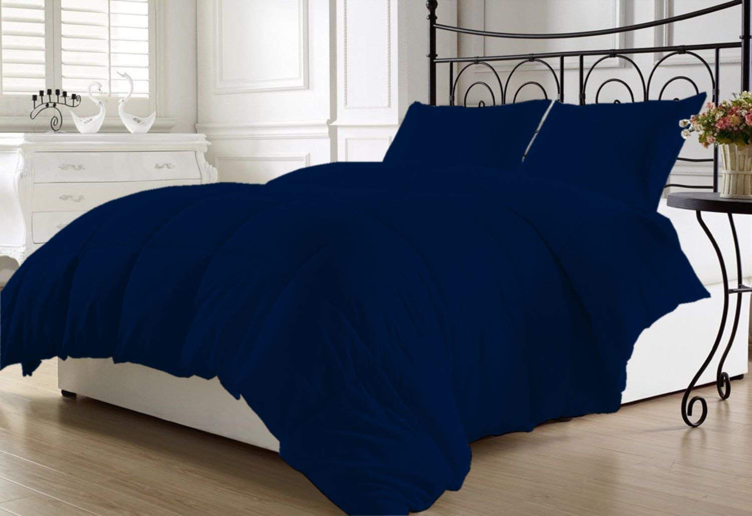 600 GSM Bamboo Filled Mattress Topper - 6 Inch Thick Hypoallergenic Down Alternative with Anchor Bands - Soft Pure Cotton Shell - King/Cal-King Size Navy Blue - Perfect for Allergy Sufferers & Luxury Bed Comfort