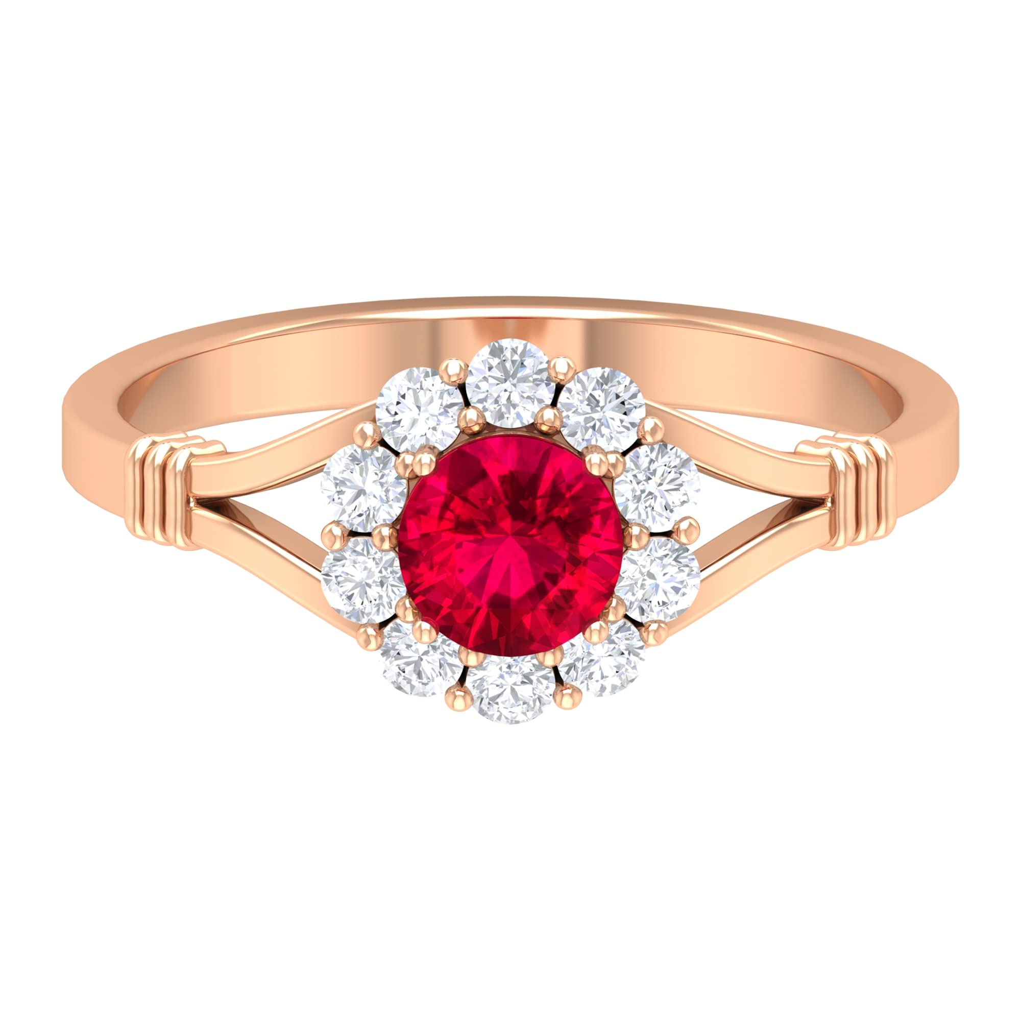1.25 CT Genuine Ruby and Diamond Engagement Ring for Women - 14K Solid Gold Floral Split Shank Ring - Perfect for Proposals, Anniversaries & Special Occasions