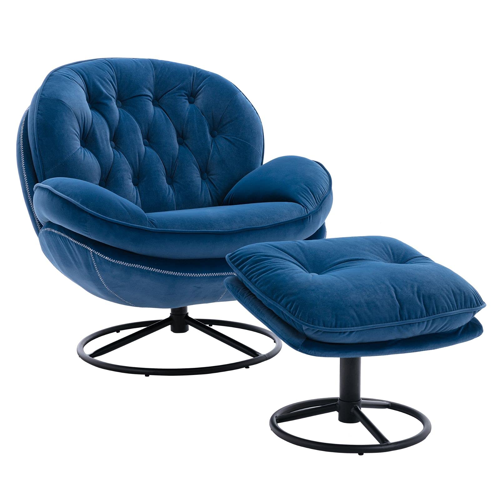 Velvet Swivel Accent Chair with Ottoman - Modern Living Room Lounge Chair with Footrest - Comfortable Reading & Relaxation Chair for Home Office, Bedroom, or Apartment Decor