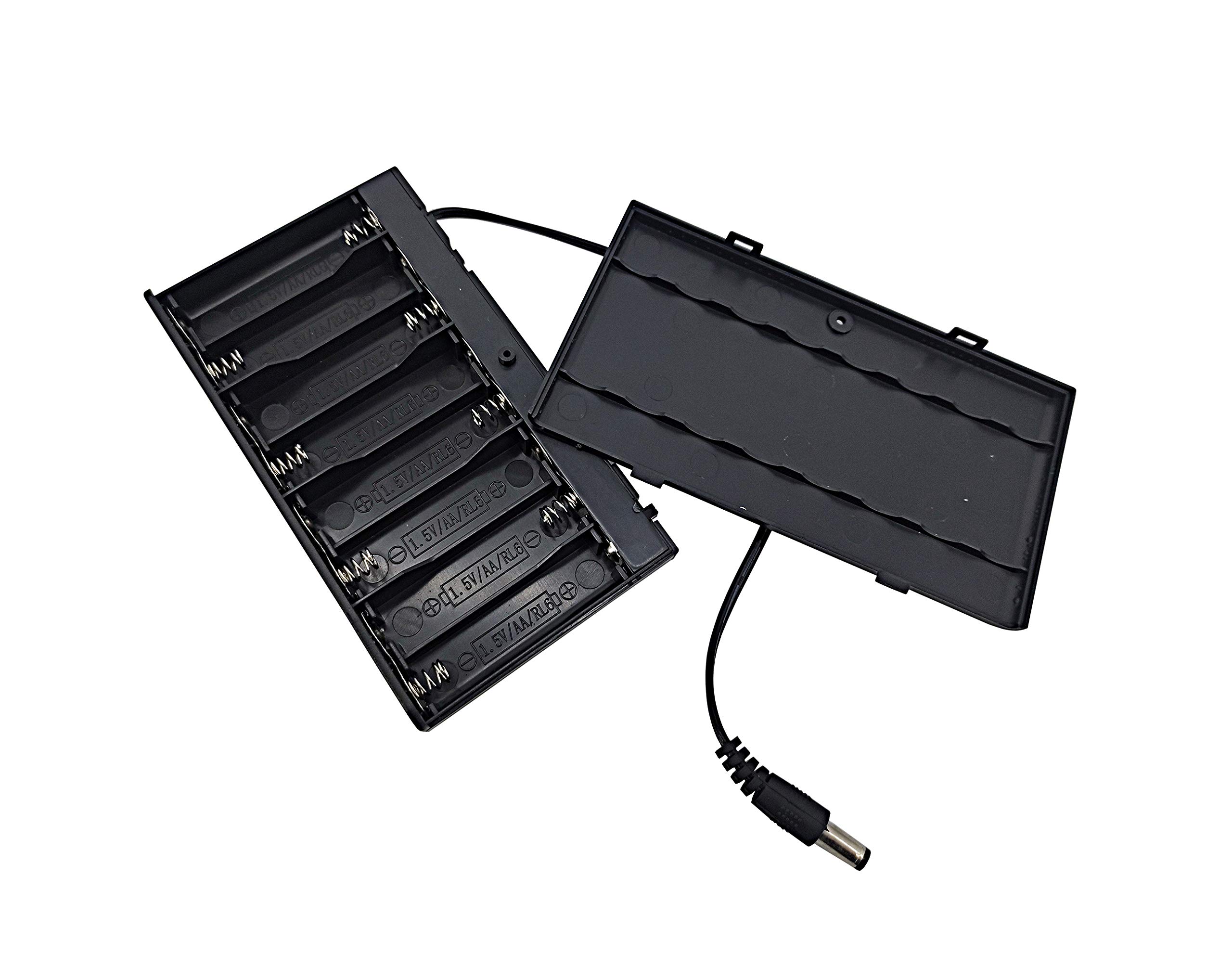 FixtureDisplays® 8 AA Battery Holder with On/Off Switch - 12V Power Pack for Electronics, DC 5.5/2.1mm Male Jack - Series Connection (Model 13157-NF) - Ideal for DIY Projects, LED Strips, and Portable Devices