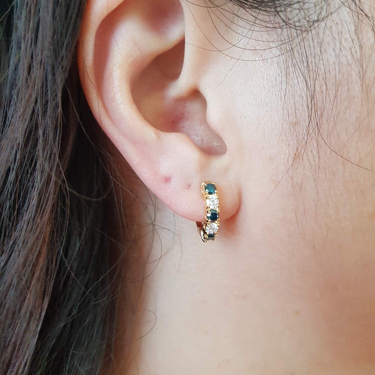 Dazzlingrock Collection 14K Solid Yellow Gold Round Gemstone & White Diamond Women's Huggies Hoop Earrings - Perfect for Everyday Wear, Date Nights & Special Occasions