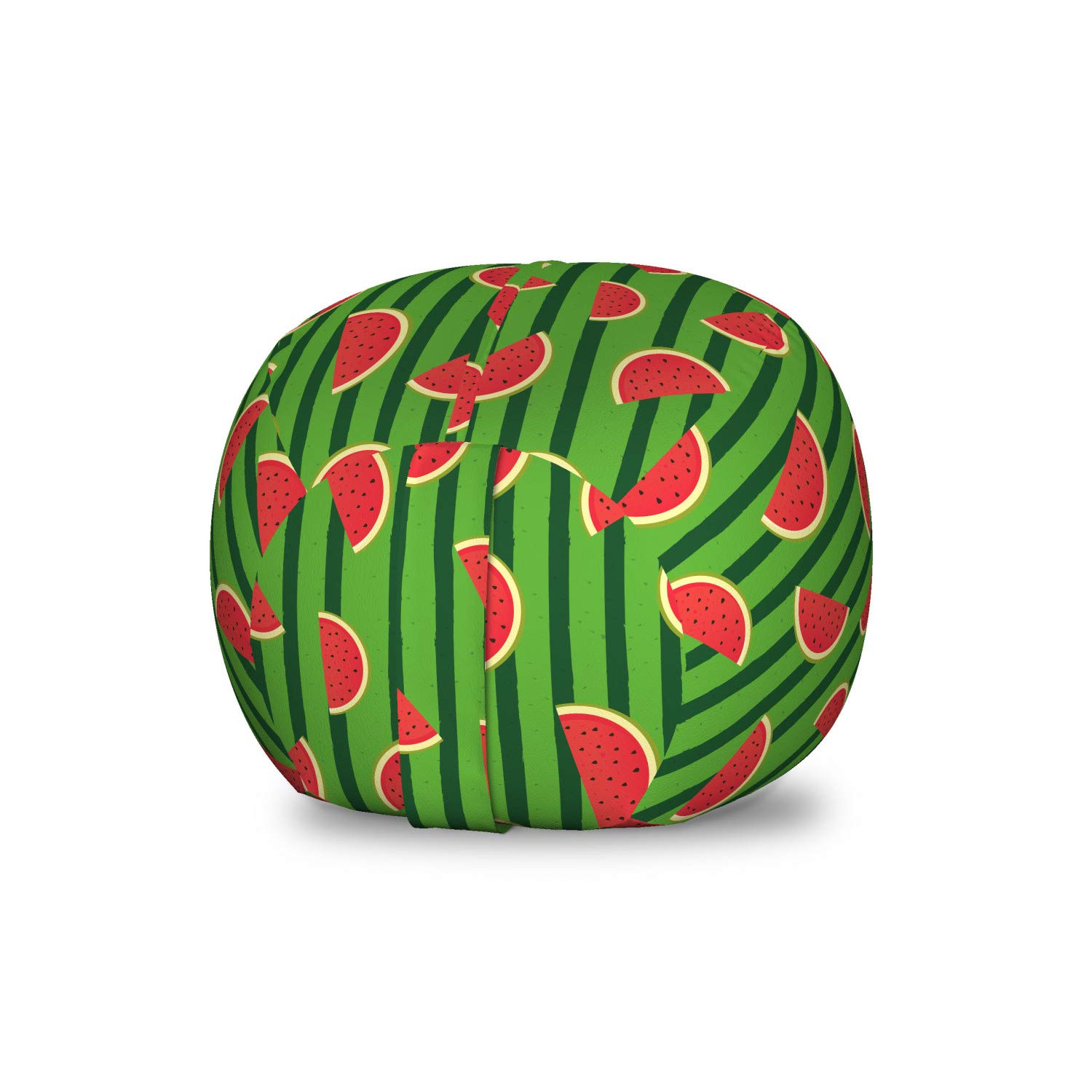 Ambesonne Watermelon Toy Storage Bag Chair - Cartoon Melon Slices Vertical Stripes Design, Washable Stuffed Animal Organizer for Kids Room - Small Size in Fern Green & Hunter Green - Perfect for Playroom Organization & Children's Bedroom Decor