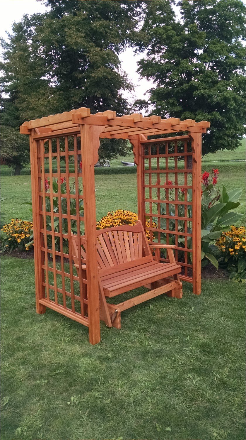Amish Handcrafted Cedar Wood Lexington Arbor with Glider - Durable Outdoor Garden Swing for Relaxing in Your Backyard or Patio