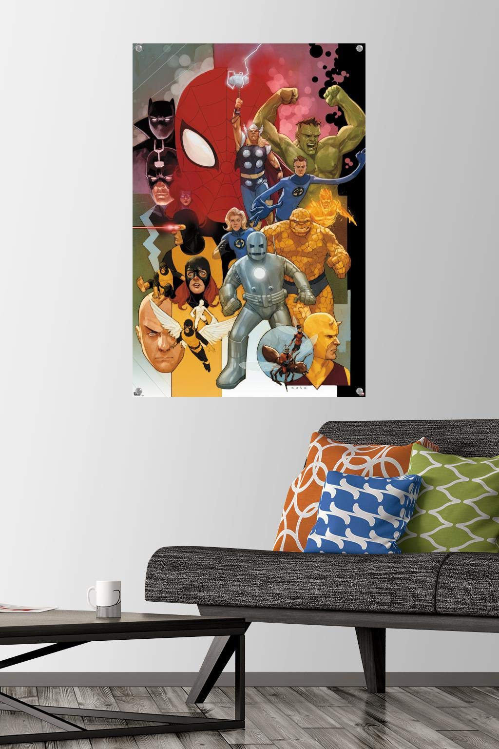 Marvel Comics Universe Wall Poster with Push Pins - Superhero Decor for Bedroom, Office & Game Room