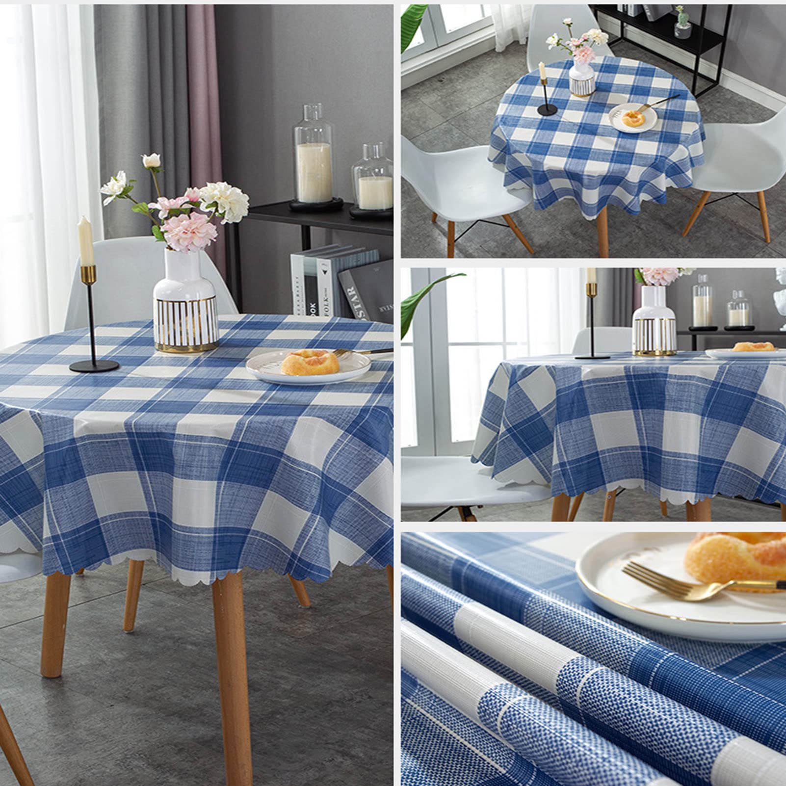 120cm Round Vinyl Tablecloth - Waterproof & Wipeable Plastic Table Cover for Dining, Birthday, Christmas & Wedding Decor - Fits Round Tables Perfectly for Indoor & Outdoor Use