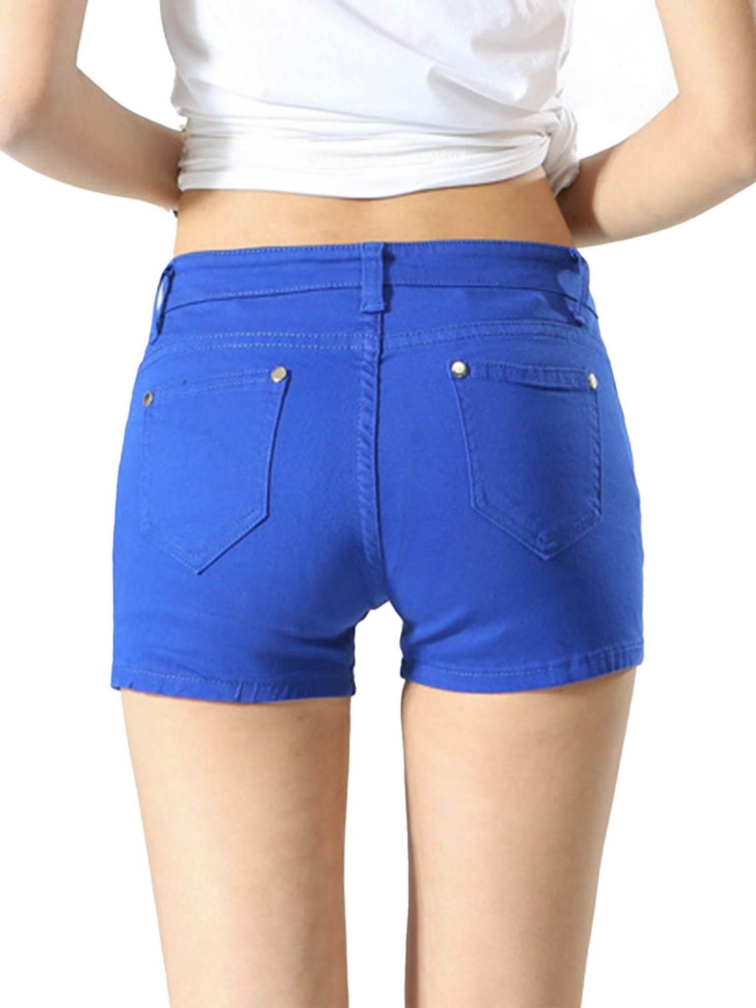 Women's Mid Waist Stretchy Denim Shorts - Solid Color Jean Hot Pants for Summer, Casual Outfits & Beach Wear