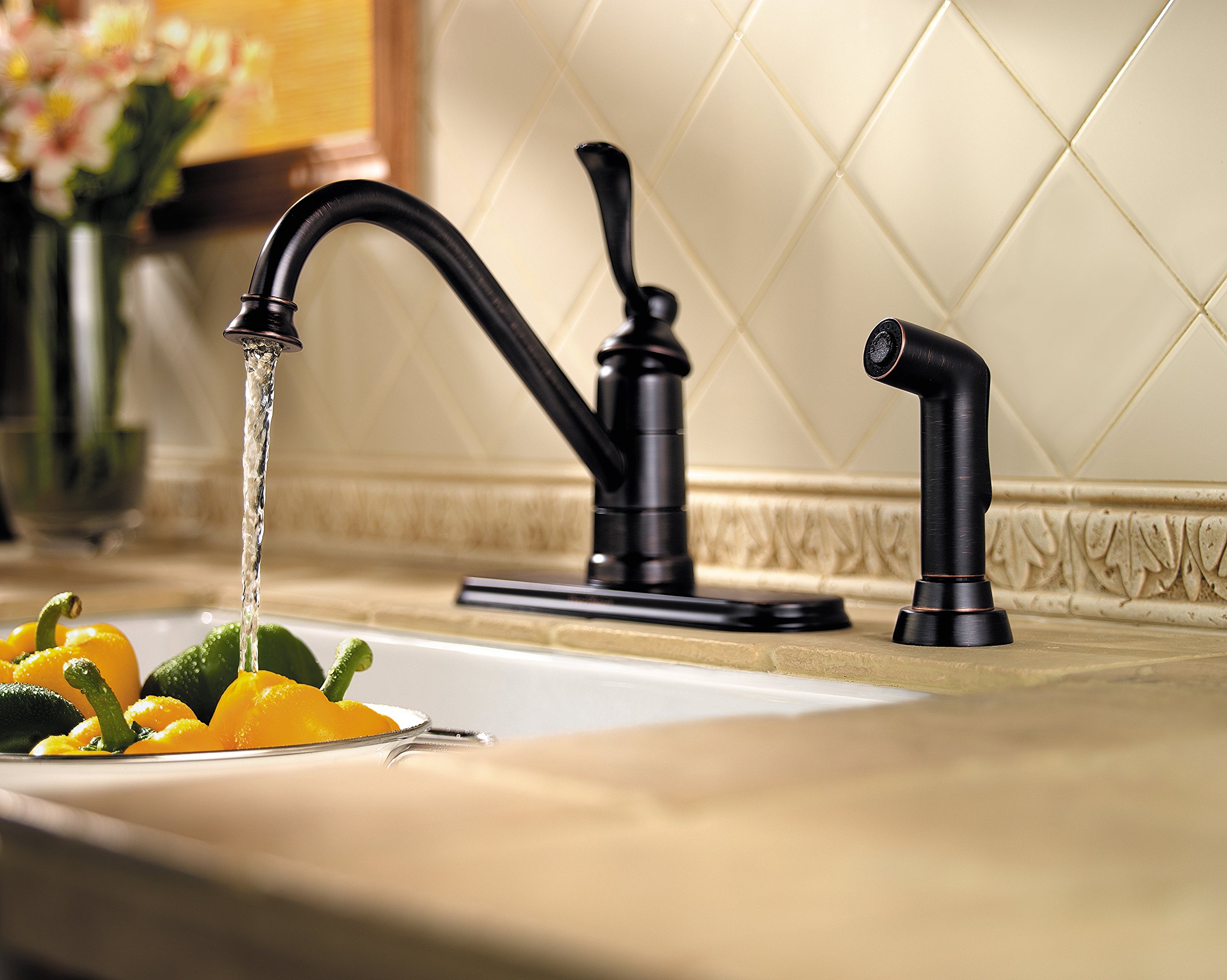 Pfister LG34-P0 Tuscan Bronze Kitchen Faucet with Pull-Down Sprayer - Modern Single Handle Design for Easy Installation - Perfect for Farmhouse, RV, and Residential Kitchen Sinks
