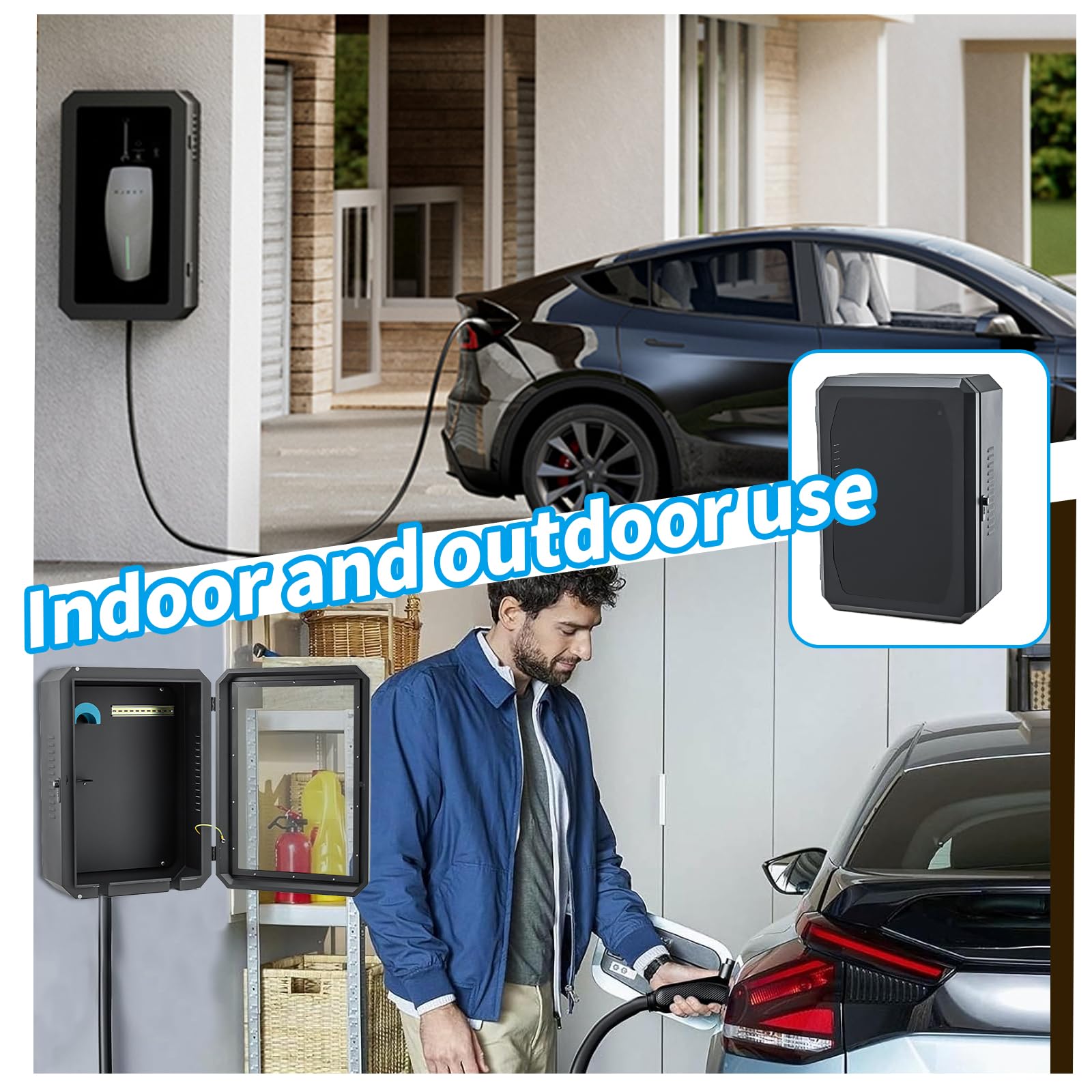 Tesla Charger Station Protection Box - Waterproof & Dustproof EV Charging Enclosure for Tesla & Most Electric Vehicles - Indoor/Outdoor Wall Mounted Black Charger Box (Perfect for Home, Garage & Outdoor Charging)