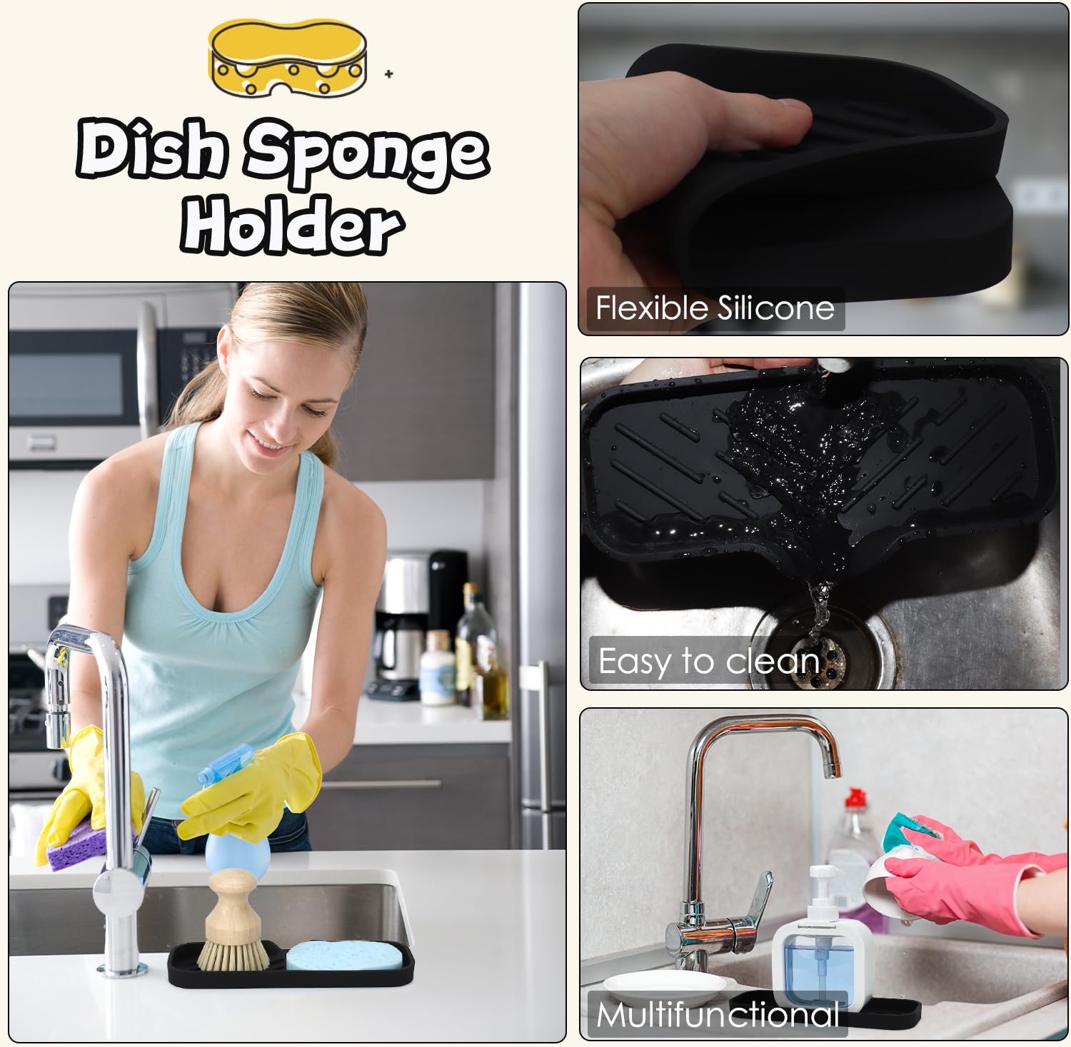 Premium Silicone Soap Dish Holder for Bathroom & Kitchen - Non-Slip Drain Tray Organizer for Bar Soap, Sponge, Bottles & Cups (9