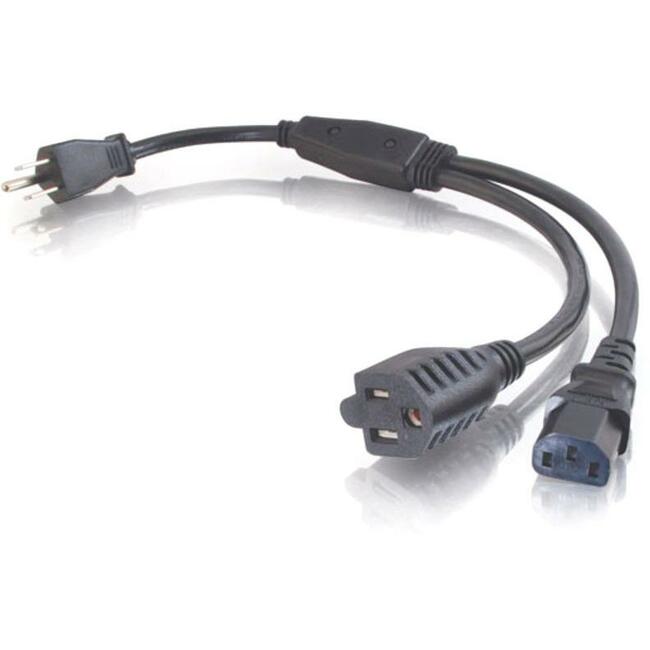 1.5Ft 16 AWG Power Cord Splitter - NEMA 5-15P to 1 NEMA 5-15R & 1 IEC 320 C13 - Ideal for Home Office, Server Racks, and Computer Setups