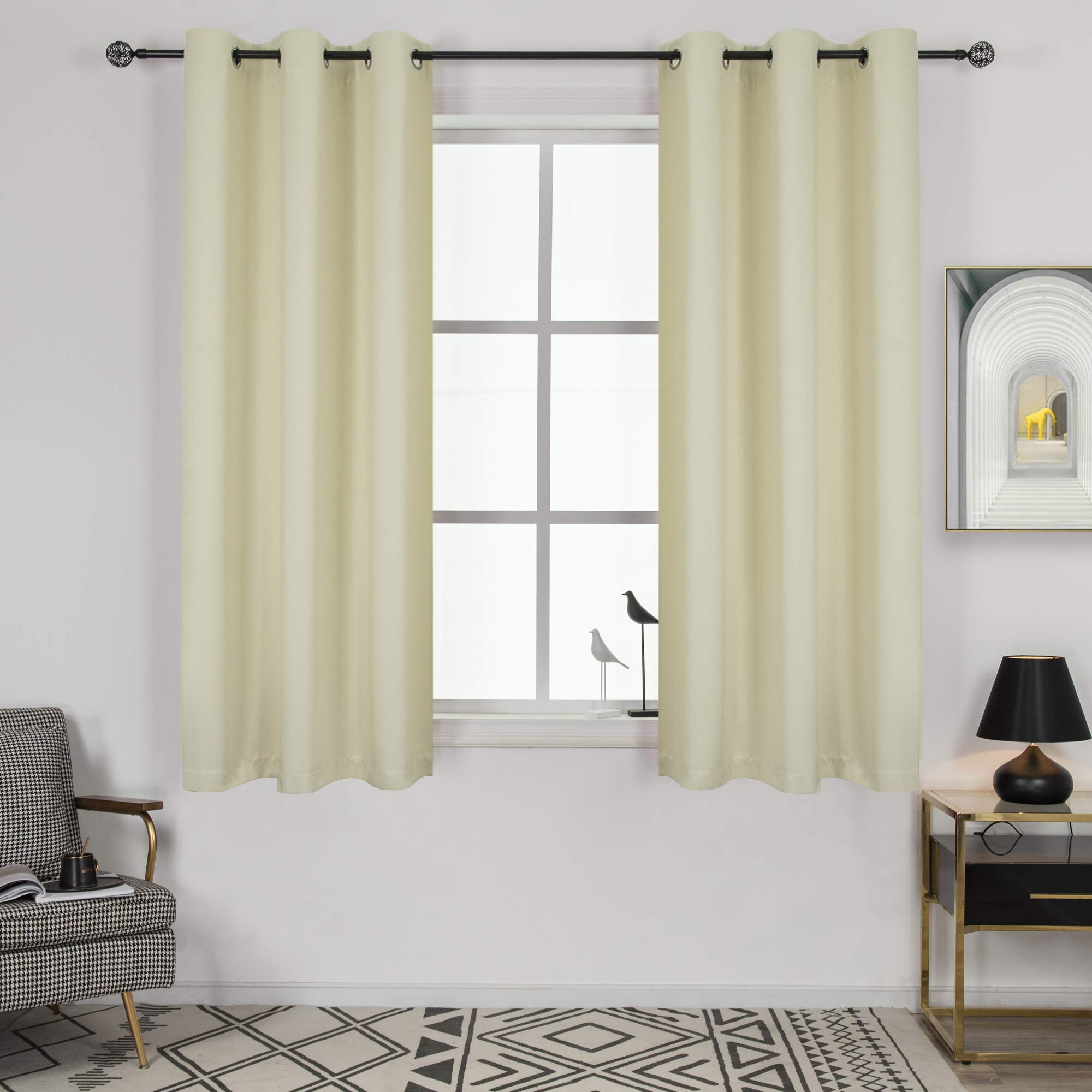 DECOVSUN Blackout Curtains for Living Room & Nursery - Beige Thermal Insulated Grommet Top Window Drapes (42x54 Inches, 2 Panels) - Perfect for Baby Rooms, Home Theaters & Light-Sensitive Sleepers