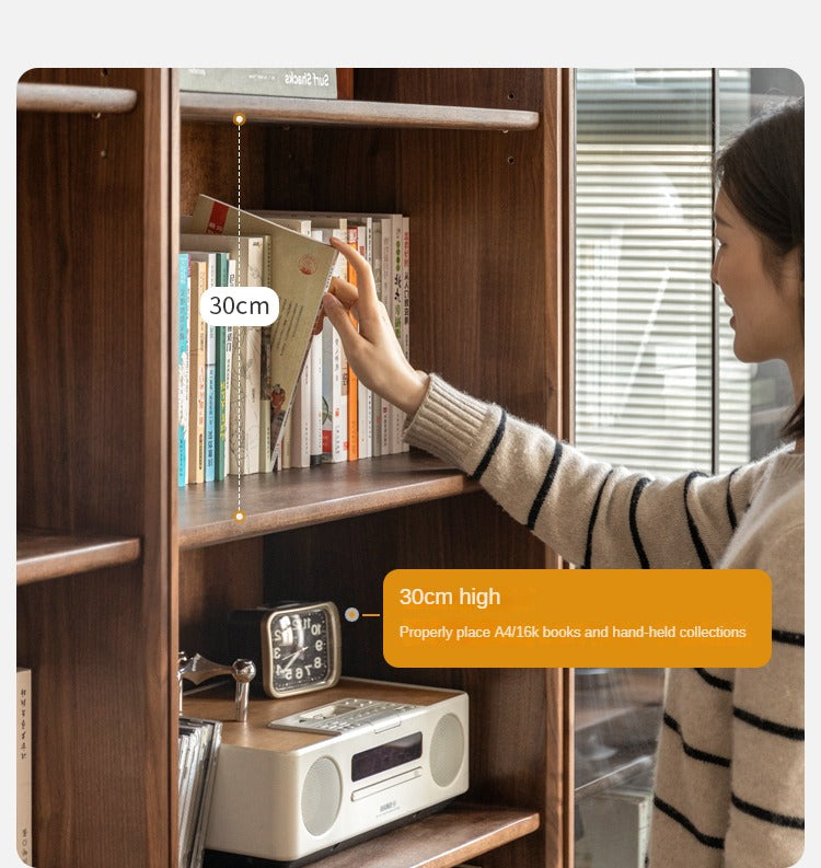 Black Walnut Solid Wood Bookcase - Free Standing Adjustable Bookshelf for Living Room, Office & Study | Modern Home Storage Furniture