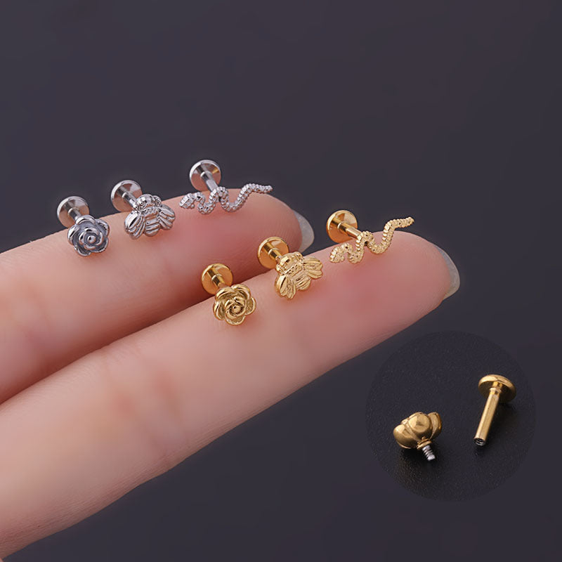 16G Cartilage Labret Back Stud Earring - Flower Design Body Jewelry for Helix, Tragus, Conch Piercings | Perfect for Everyday Wear and Special Occasions | HSPJ685