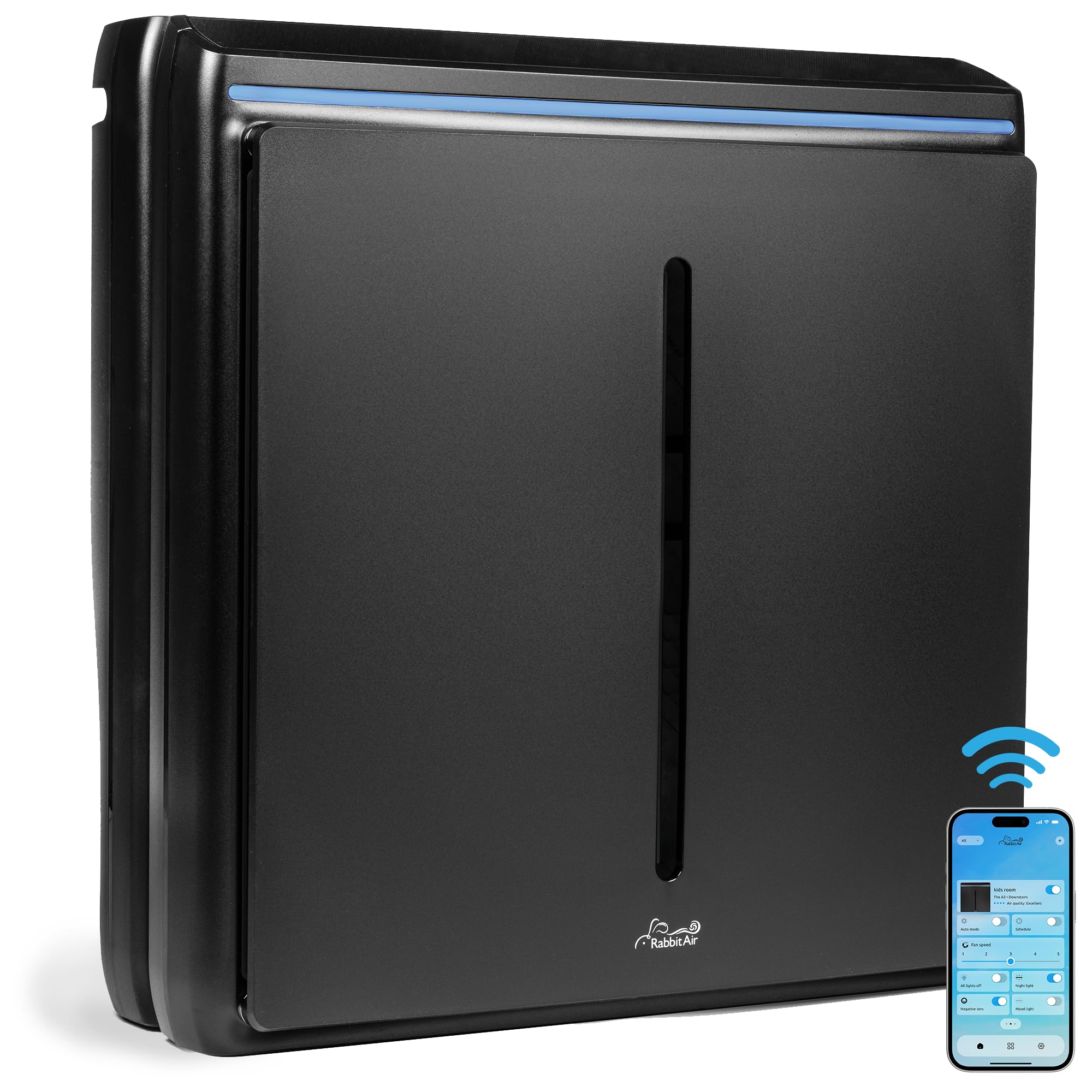 Rabbit Air A3 SPA-1000N HEPA Air Purifier for Large Rooms - Ultra Quiet Home Air Cleaner with Odor Remover Filter, Eliminates Allergies, Dust, Mold, Smoke & VOCs - Wall Mountable (Black) | Perfect for Bedrooms, Living Rooms & Offices