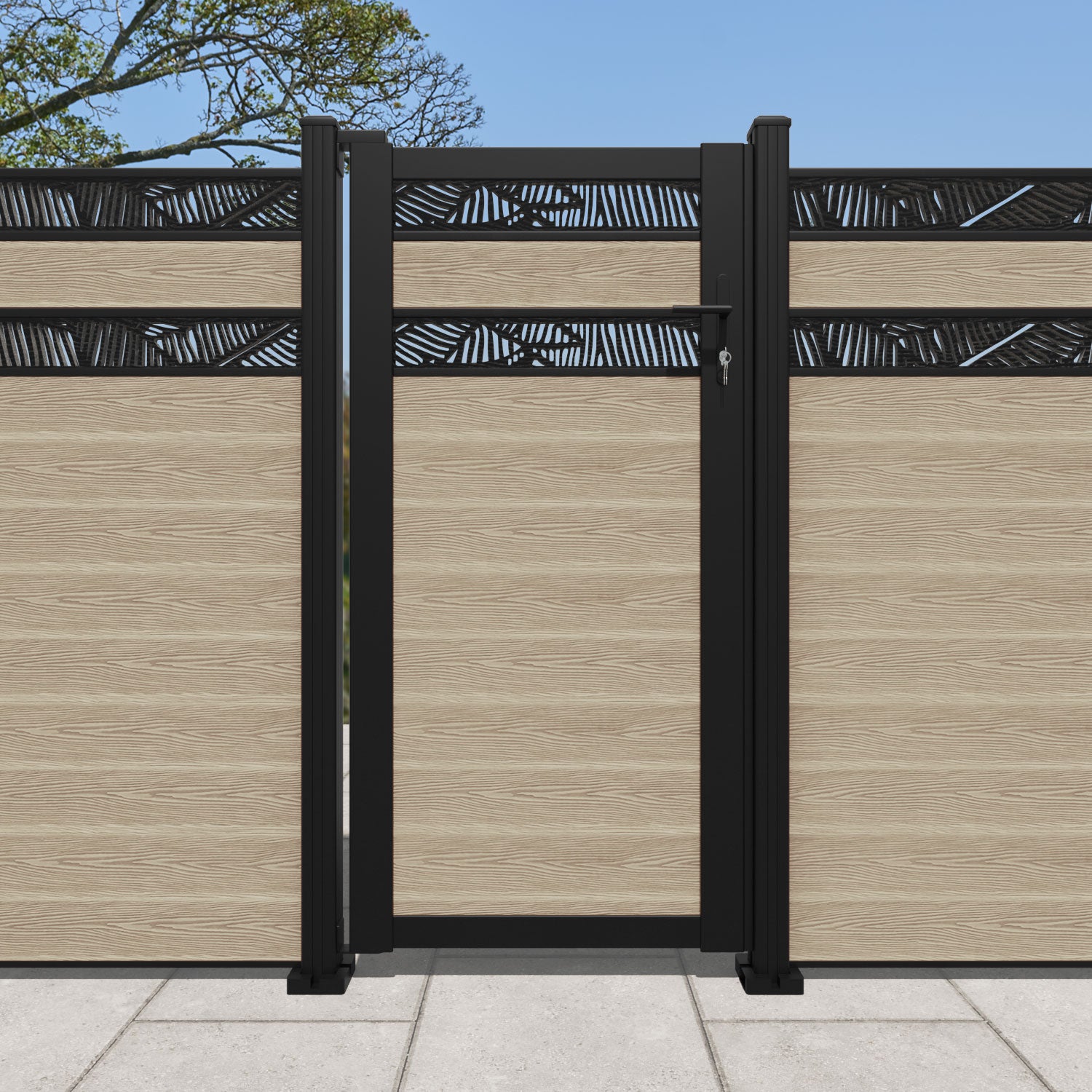 Classic Feather Split Screen Pedestrian Gate in Light Oak - Stylish Wooden Garden Gate for Backyard, Patio, and Driveway Entrance