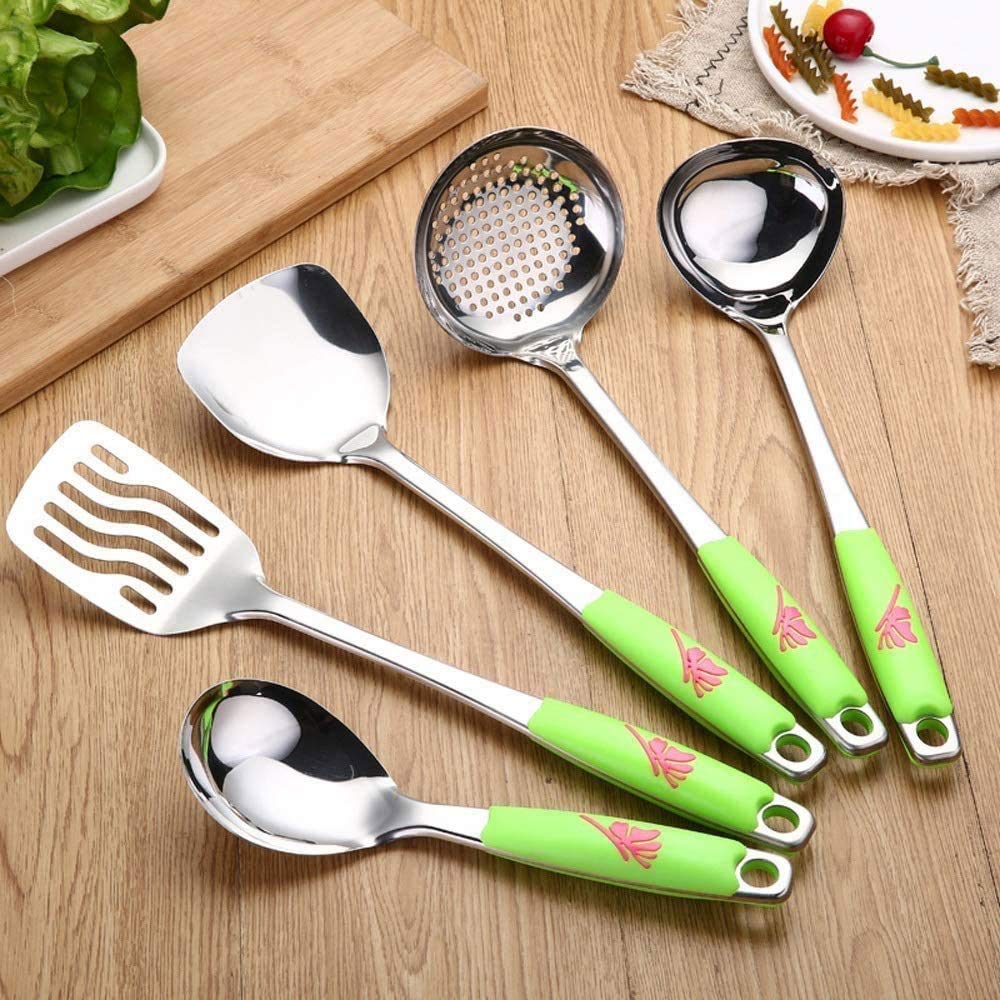 Premium 6-Piece Stainless Steel Non-Stick Kitchen Utensil Set - Durable Ladle, Wok Spatula, Spoon & Cooking Tools for Stir-Frying, Sauteing & Serving - Perfect for Home Chefs & Professional Kitchens