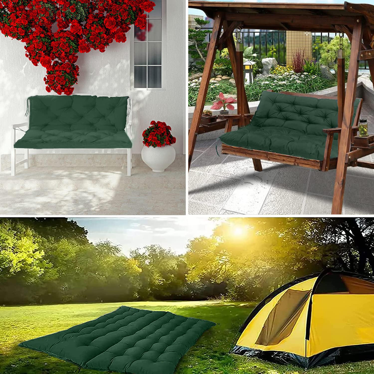 Waterproof Outdoor Swing Cushions with Backrest - 40x40 Inch Dark Green 2-3 Seater Bench Cushions for Porch, Garden & Patio Furniture - Perfect for Relaxing on Your Deck, Swing or Outdoor Lounge Area - Ideal for Backyard, Poolside & Hammock Comfort