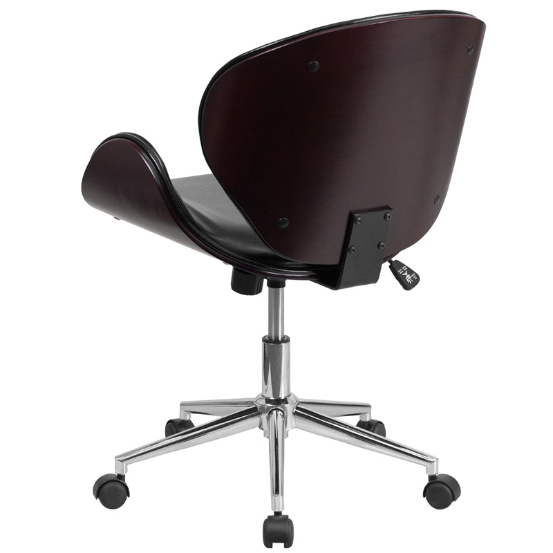 Premium Black LeatherSoft FLASH Tana Mid Back Walnut Wood Conference Office Chair - Ergonomic Executive Desk Chair for Home & Business Workspaces
