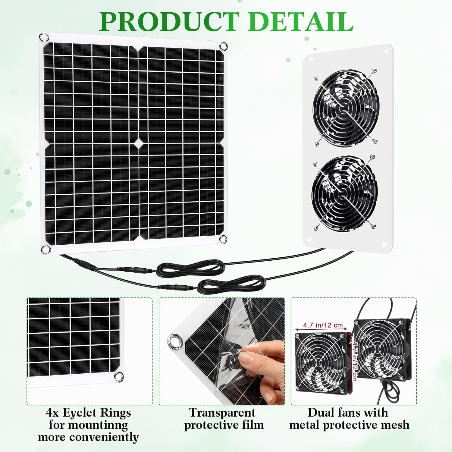 25W 12V Solar Panel Fan Kit - 2 Sets Waterproof Dual USB Portable Solar Exhaust Fan with Metal Shell for Greenhouse, Chicken Coop, Shed & Pet House | Outdoor Cooling & Ventilation Solution for Gardens, Barns & Animal Shelters