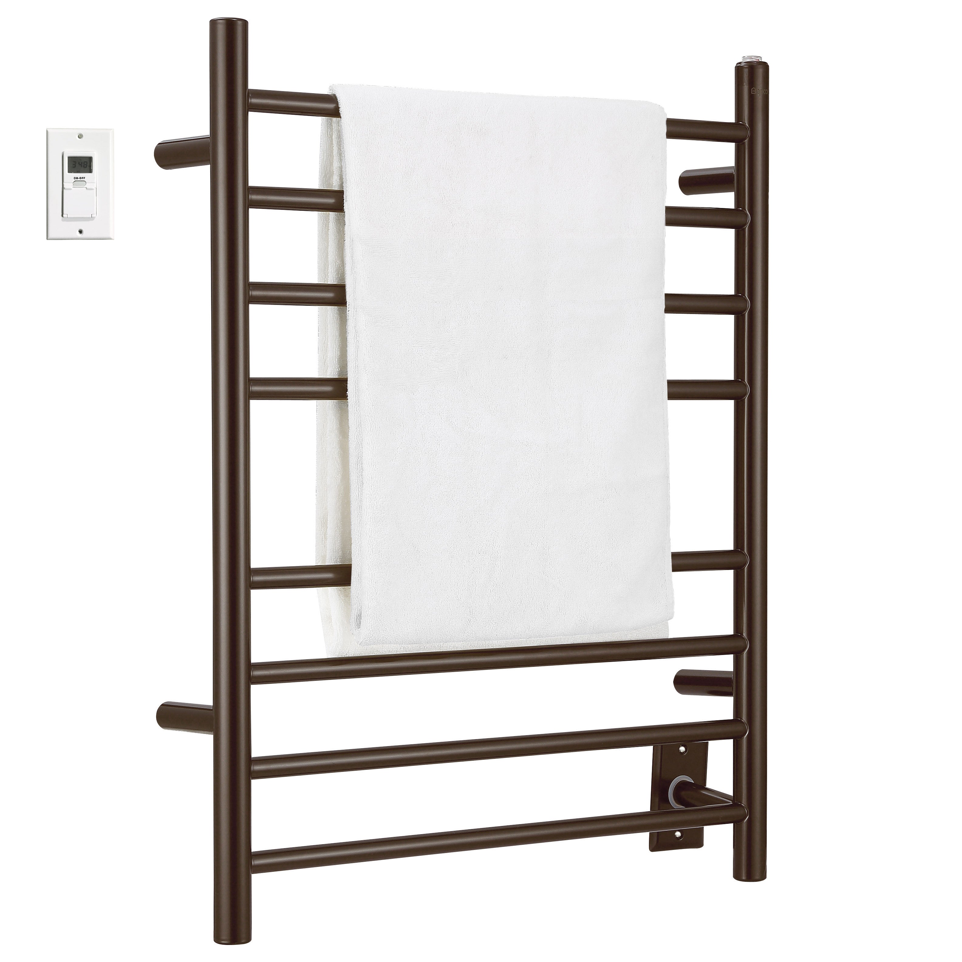 Ancona Prestige Dual 8 Bar Hardwired & Plug-in Bathroom Towel Warmer - Oil Rubbed Bronze Finish with Digital Timer - Perfect for Spa, Luxury Hotels & Home Bathrooms