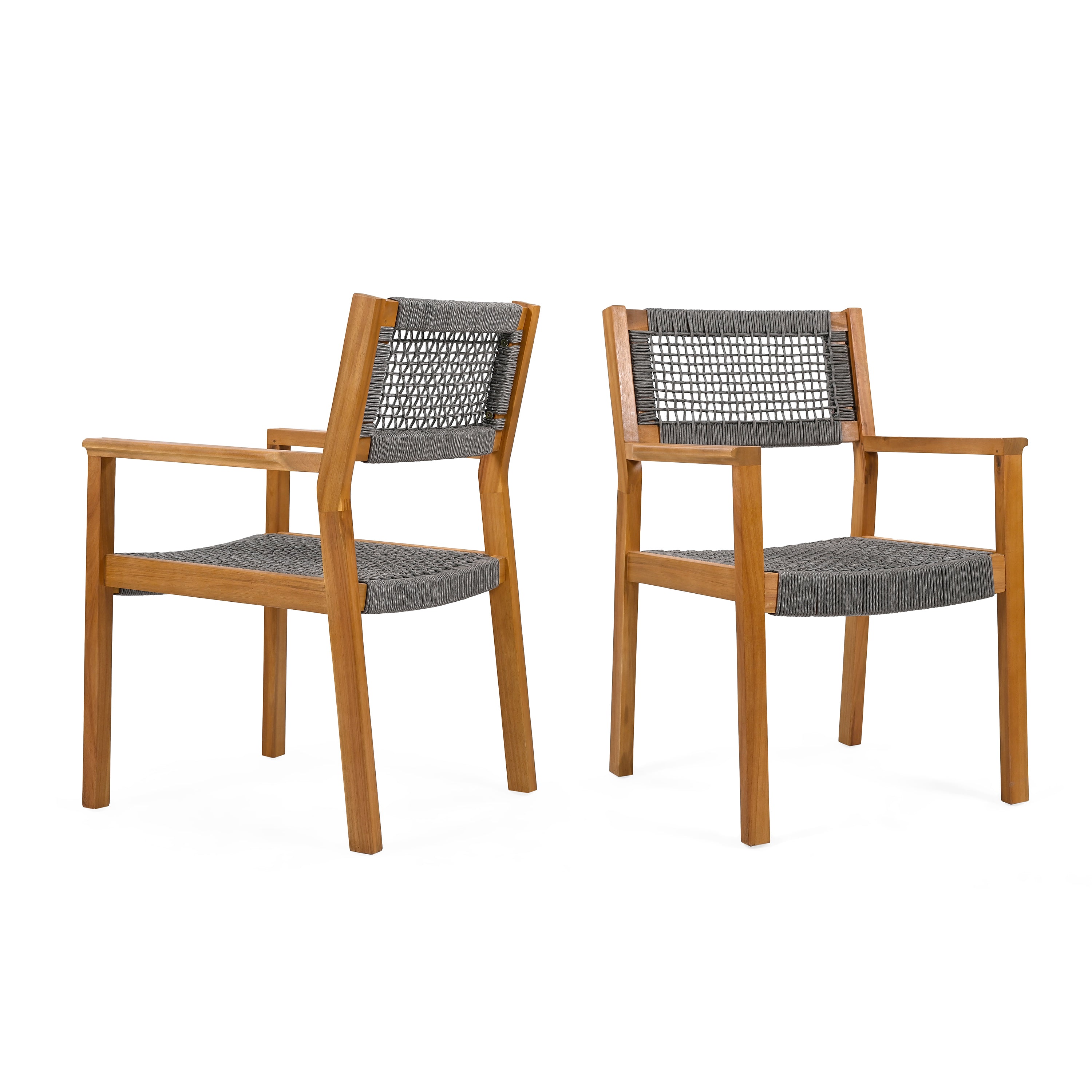 Braided Dining Chair - Dark Grey Woven Rattan Seat, Modern Boho Style for Kitchen, Dining Room, Patio & Outdoor Use