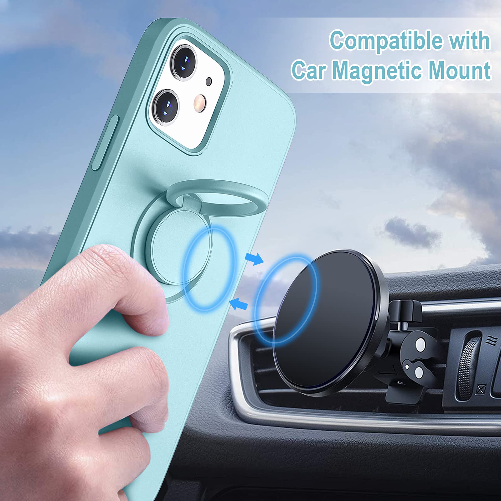 Hython Magnetic Ring Stand Case for iPhone 12 & iPhone 12 Pro - 360° Rotatable Kickstand, Shockproof Rubber Protective Cover with Microfiber Lining (Mint Green) | Perfect for Hands-Free Viewing, Gaming & Video Calls