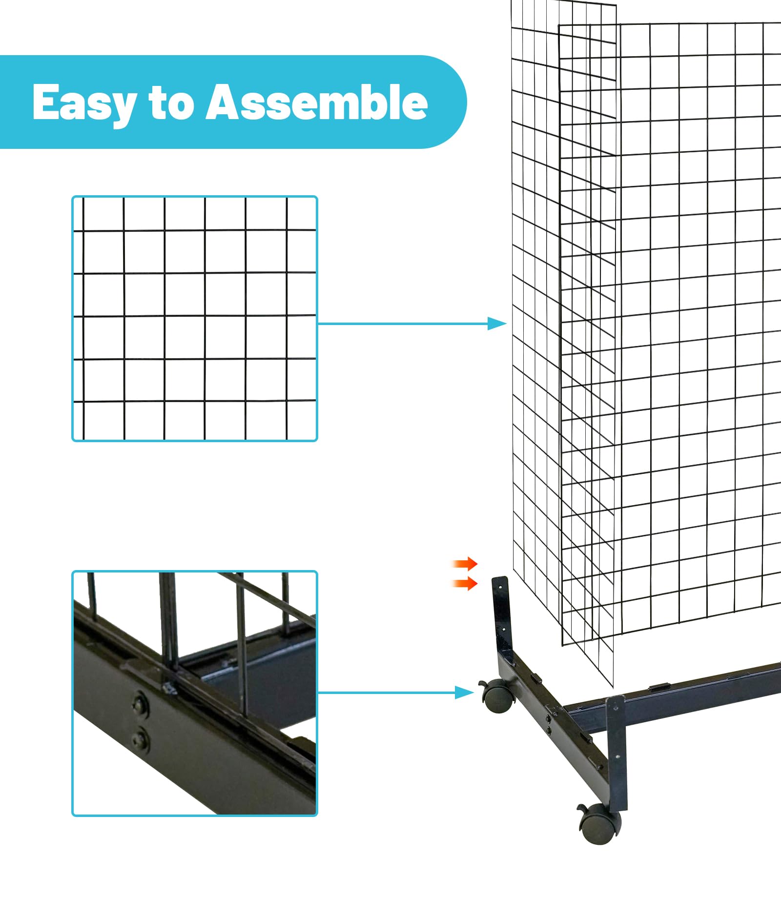 5' x 2' Metal Grid Wall Shelf Display Stand with Rolling Base - Detachable Gridwall Panels for Retail Store, Boutique & Trade Show Displays - Perfect for Clothing, Jewelry & Accessories Organization