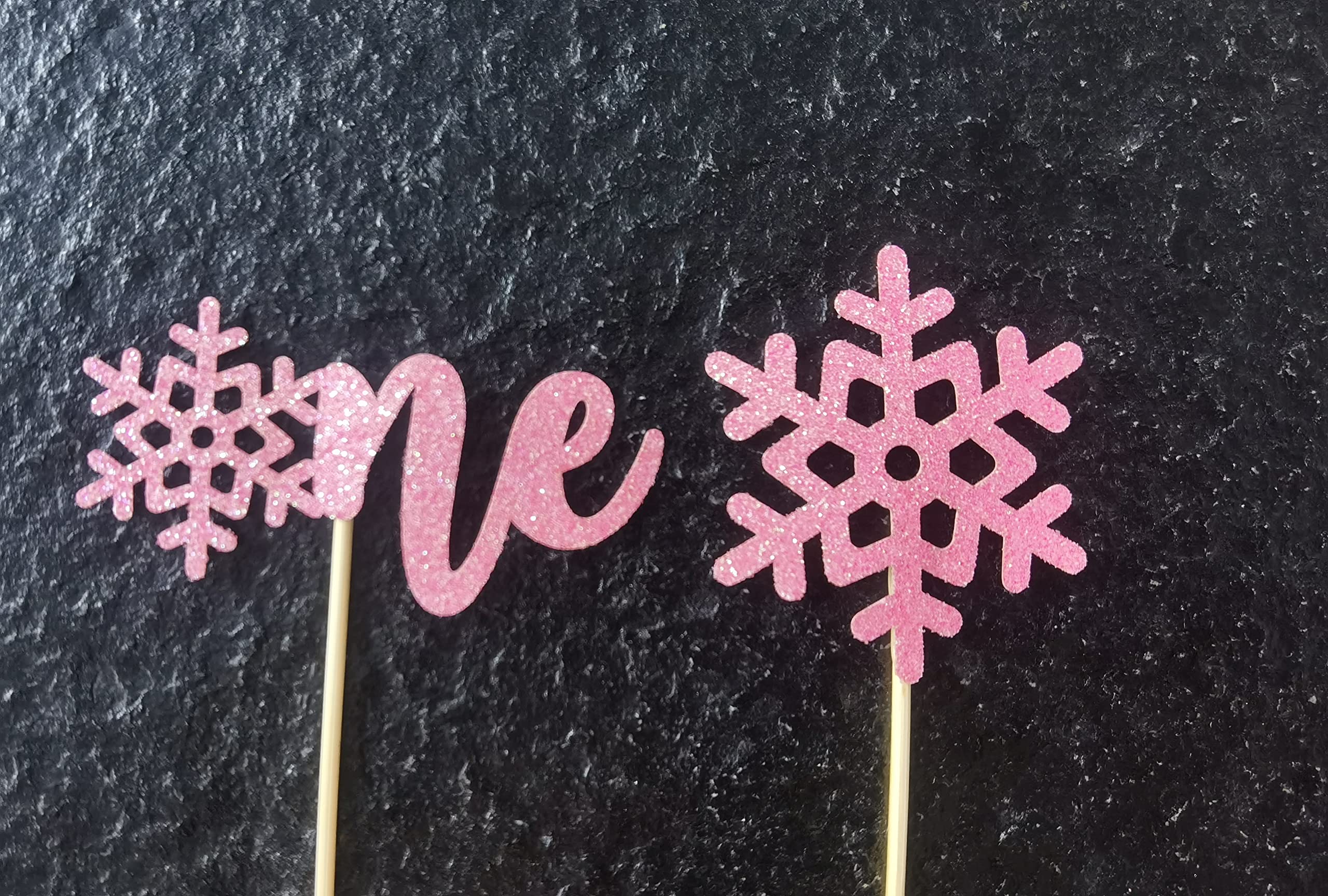 24 Pcs Glitter Pink Snowflake Cupcake Toppers for 1st Birthday Party Decorations - Perfect for Onederland Theme, Baby Girl's First Birthday Cake Decor, Christmas & Winter Celebrations