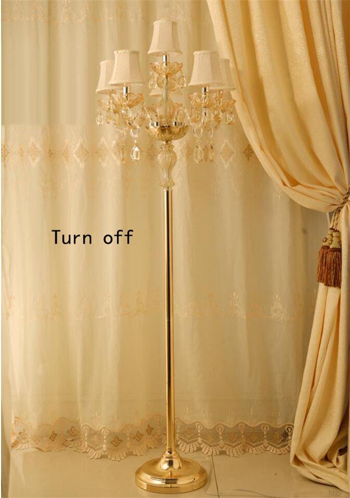 European Gold Crystal Floor Lamp with Cloth Lampshade - Luxury Creative E14 Reading & Craft Light for Living Room & Bedroom (6 Heads) - Perfect for Home Decor, Night Reading, and Cozy Ambiance