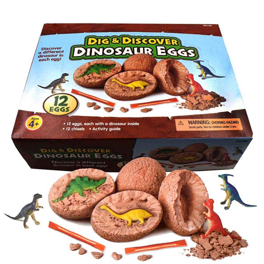 Dinosaur Egg Excavation Kit - 12 Realistic DIY Dinosaur Eggs with Colorful Dinosaur Toys, STEM Educational Archaeology Dig Kit for Kids - Perfect for Birthday Gifts, Classroom Activities & Science Party Favors