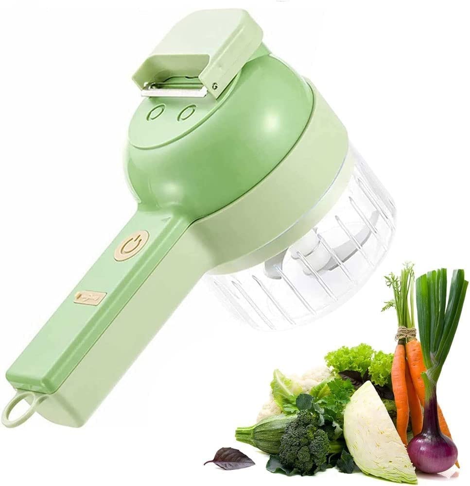4-in-1 Portable Electric Vegetable Chopper Set - Cordless Mini Food Processor for Onion, Garlic, Vegetables | Gatling Style Blender & Masher | Perfect for Kitchen, Camping & Meal Prep