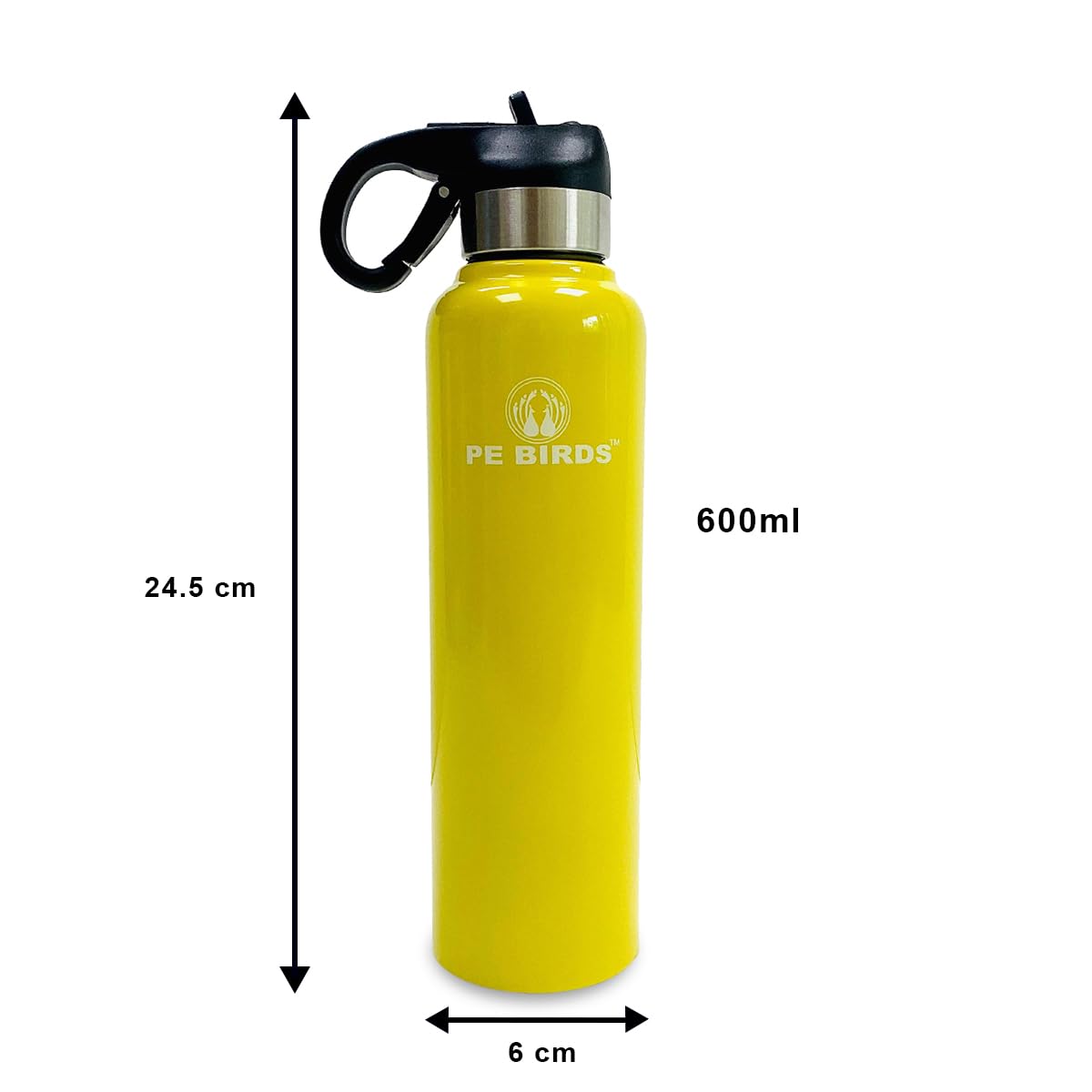 PEBIRDS BPA-Free PEPPY 600ml Stainless Steel Water Bottle with Leak-Proof Lid - Insulated Thermos for Hot & Cold Drinks - Perfect for School, Gym, Hiking & Outdoor Activities (Yellow)