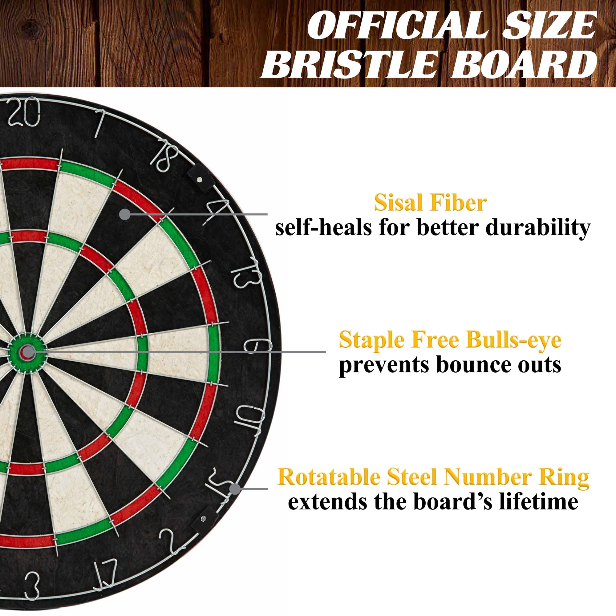 40 Inch Wooden Dartboard Cabinet Set with LED Lights - Large Dart Board for Adults, Includes 6 Steel Tip Darts (Brown/Black) - Perfect for Home Bar, Game Room, Playroom, and Man Cave Entertainment