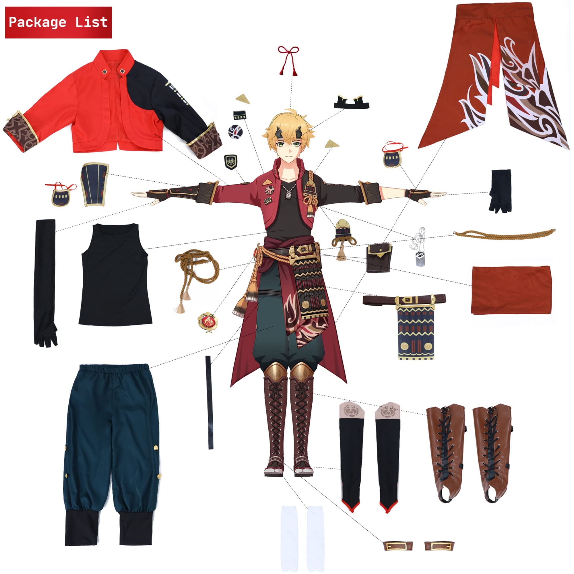 Genshin Impact Thoma Cosplay Costume for Men - Official Game Character Halloween Outfit | Anime Convention, Cosplay Party & Halloween Costume