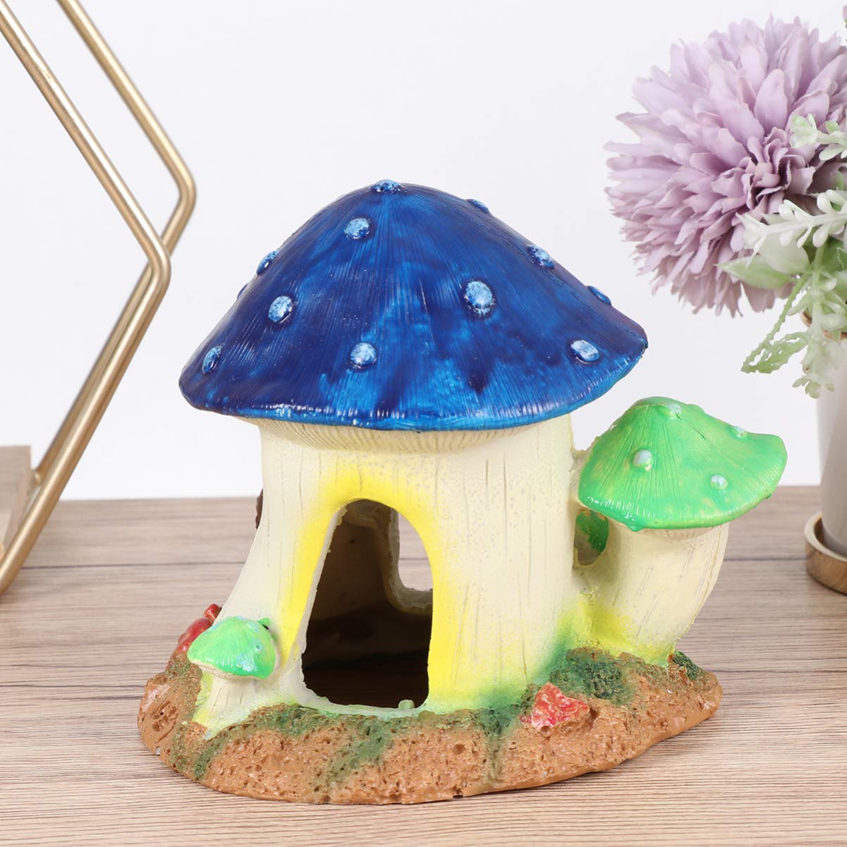 POPETPOP Resin Mushroom Hideout House - Aquarium Decor for Small Fish, Shrimp & Betta | Cute Underwater Cave Shelter for Fish Tank Landscape | Perfect for Tropical, Freshwater & Nano Tanks