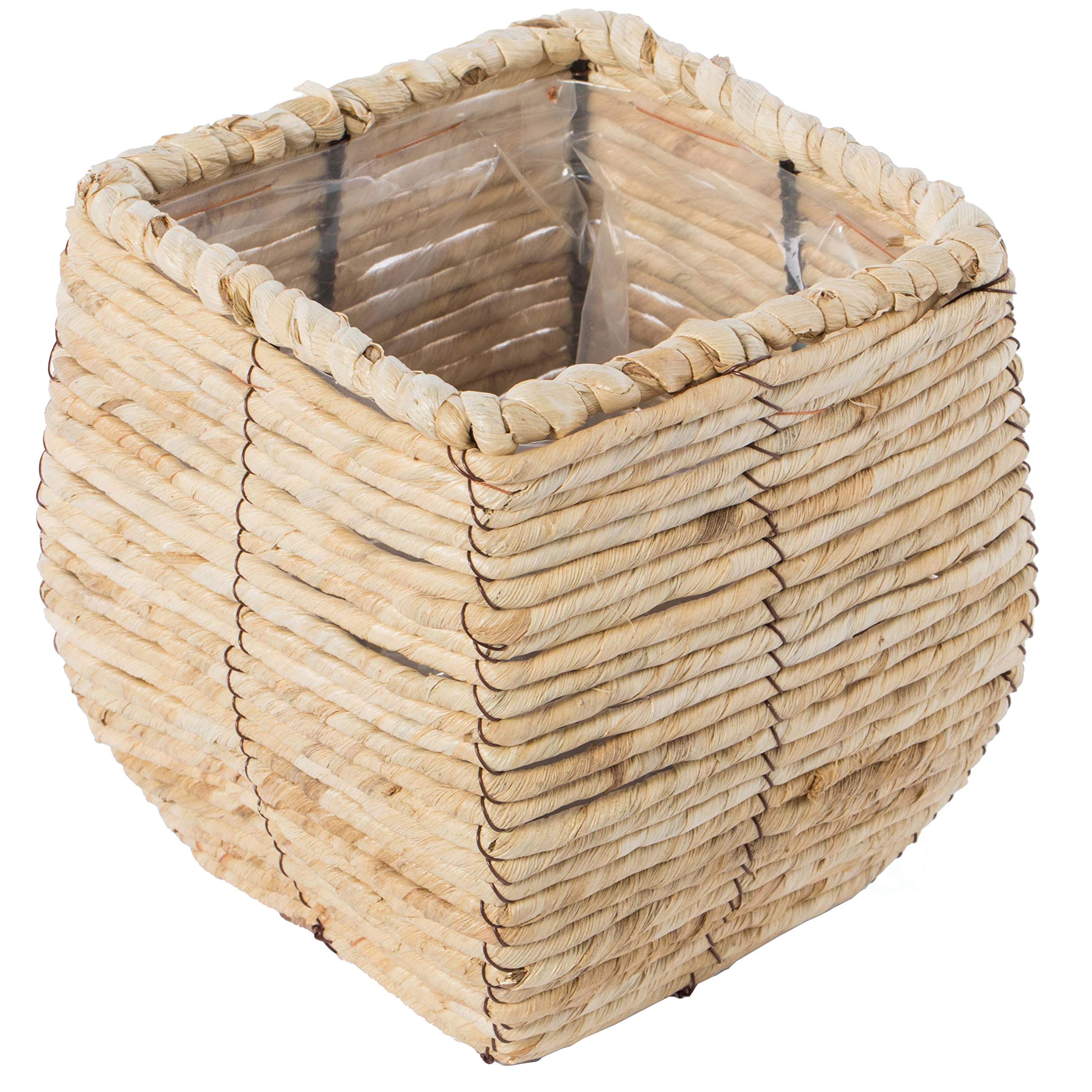 Vintiquewise Woven Square Flower Pot Planter with Leak-Proof Plastic Lining - Small Indoor/Outdoor Decorative Planter for Home, Garden, Patio, and Balcony