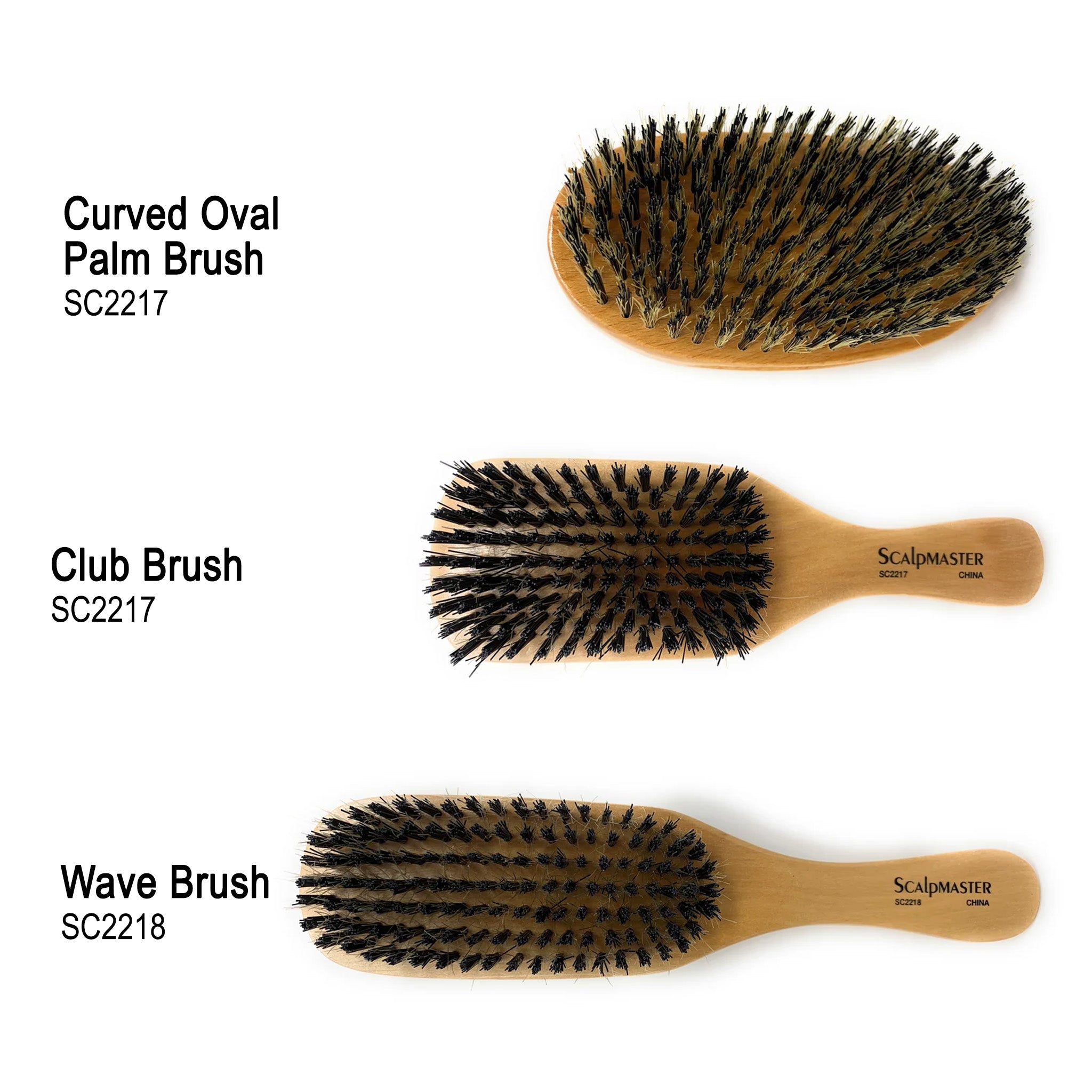 Scalpmaster Club Hair Brush for Waves & Curls - Curved Oval Palm Brush with Boar Bristles & Natural Wood - Perfect for Styling, Detangling & Smoothing Hair at Home or Salon