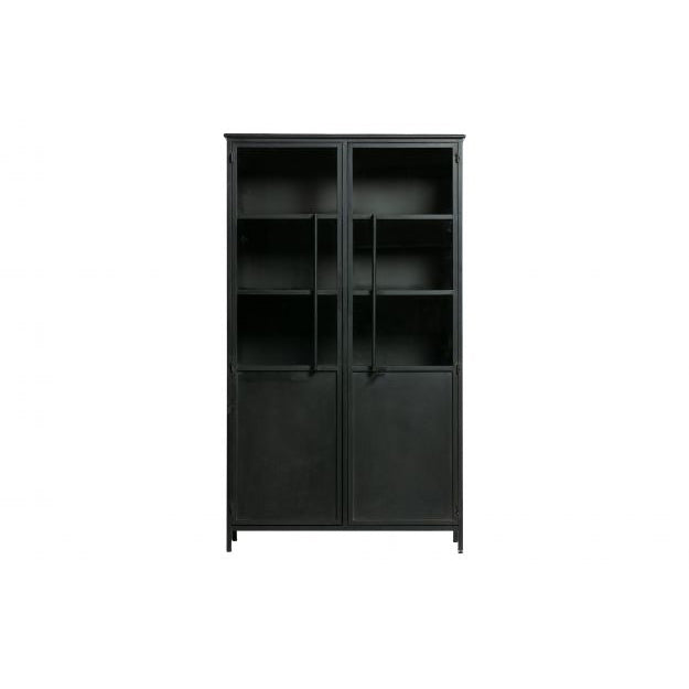 BePureHome Metal Display Cabinet in Black - Modern Glass Showcase for Living Room, Office, or Retail Store Decor