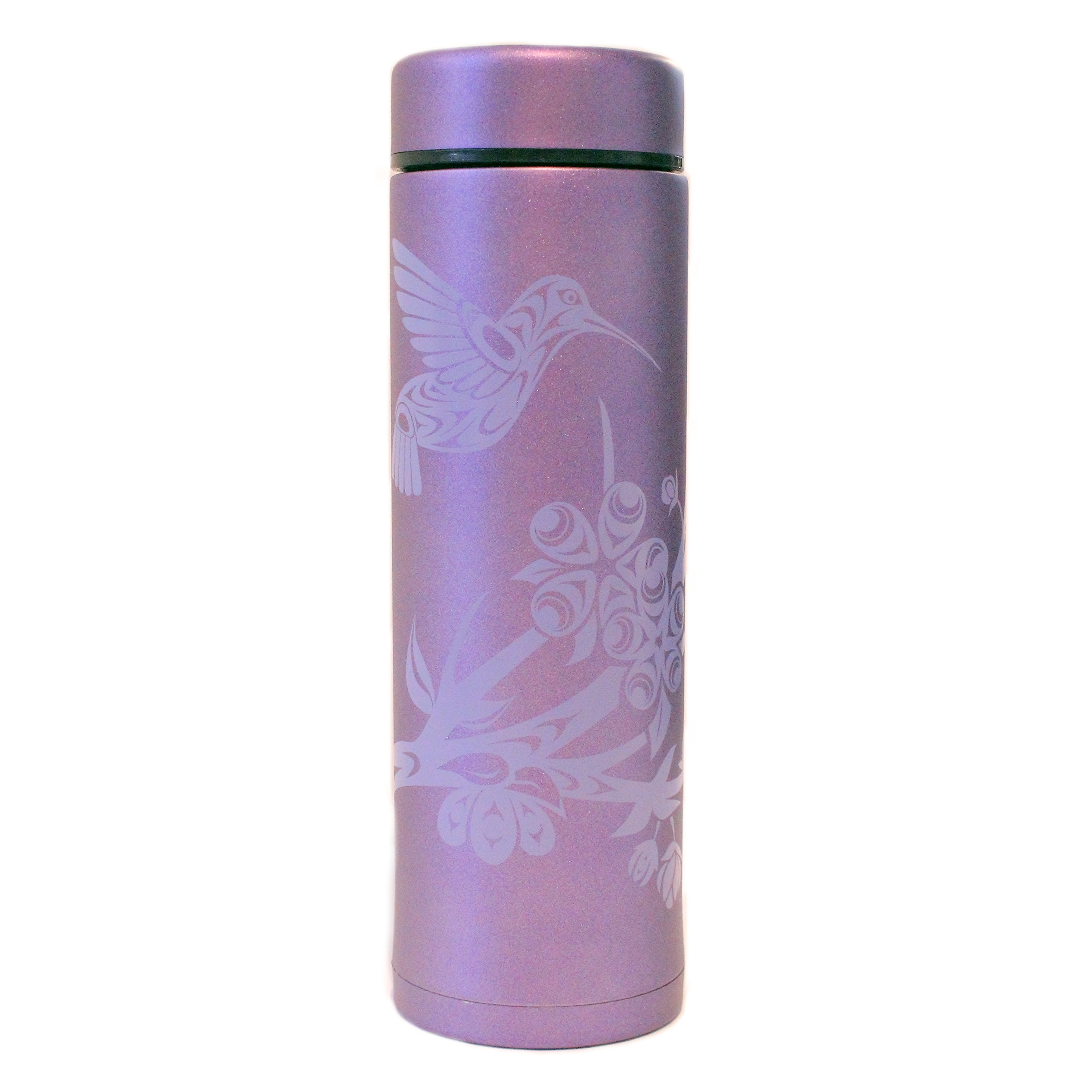 17oz Insulated Stainless Steel Tumbler with Removable Strainer - Hummingbird Design, Leakproof Travel Mug for Hot & Cold Drinks - Perfect for Coffee, Tea, Hiking, Commuting and Office Use