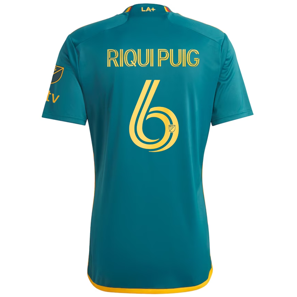 Adidas LA Galaxy Riqui Puig Away Soccer Jersey with MLS & Apple TV Patches 2023-2024 - Green & Yellow - Authentic Football Shirt for Fans & Players - Perfect for Match Days, Training & Collecting