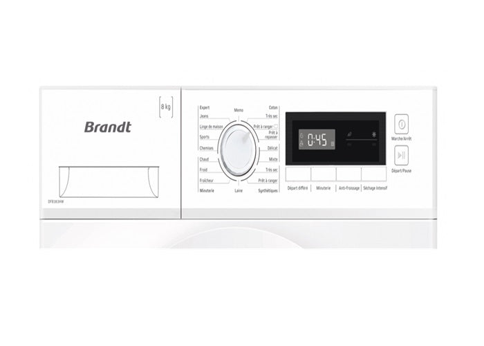 Brandt DFB383HWA 8kg/17.6lb Energy Efficient Heat Pump Tumble Dryer - Perfect for Small Homes & Apartments | Fast Drying & Low Energy Consumption