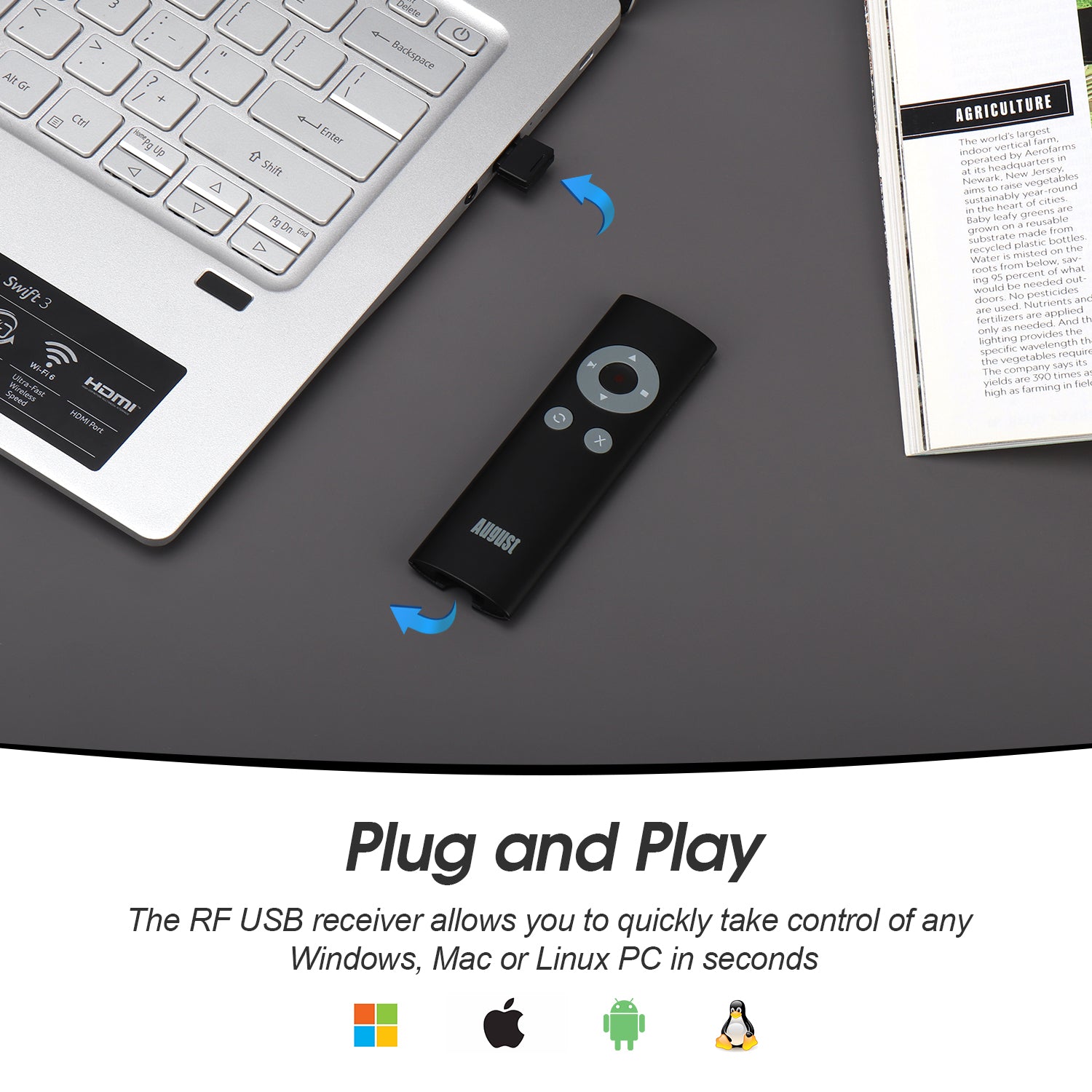 Refurbished August LP200 Presentation Remote with Shortcut Keys - ALT TAB PPT Clicker for PowerPoint Presentations, Business Meetings & Online Teaching