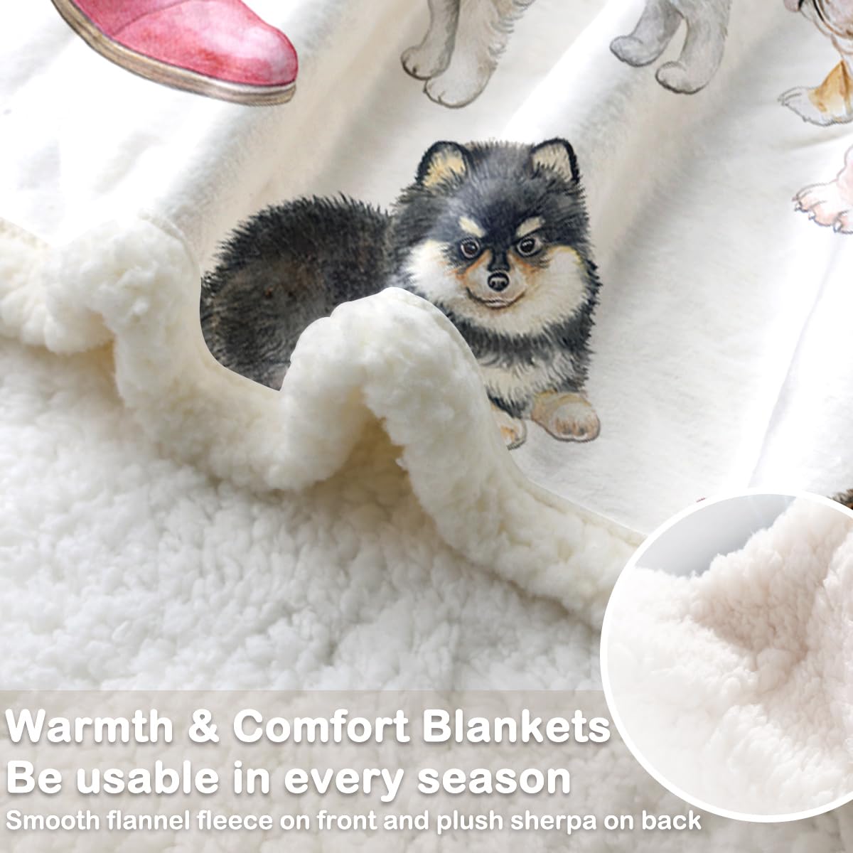 Sleepwish Adorable Dogs Sherpa Fleece Blanket - Soft Reversible Pet Throw Blanket for Couch, Sofa & Bed - Lightweight Warm Cozy Fluffy Blanket (60