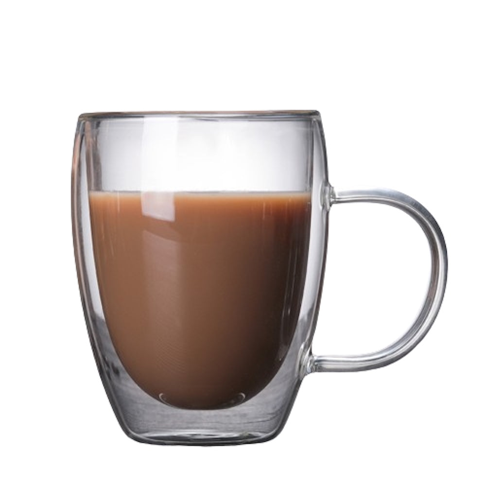 I.XXI Double Wall Insulated Glass Cup with Handle - 350ml (12oz) Coffee Mug for Hot & Cold Drinks - Perfect for Home, Office, or Outdoor Use