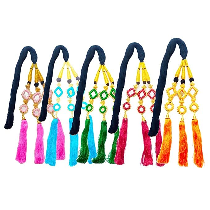 SIYAA Punjabi Pranda Hair Extension Choti Parandi - Long Length Beautiful Braid Tassels Traditional Hair Accessories for Women & Girls (Green) | Perfect for Weddings, Festivals & Cultural Events