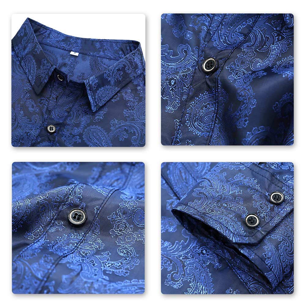 Slim Fit Embroidered Navy Paisley Shirt for Men - Stylish Casual Button Down Shirt for Office, Party & Date Night Outfits