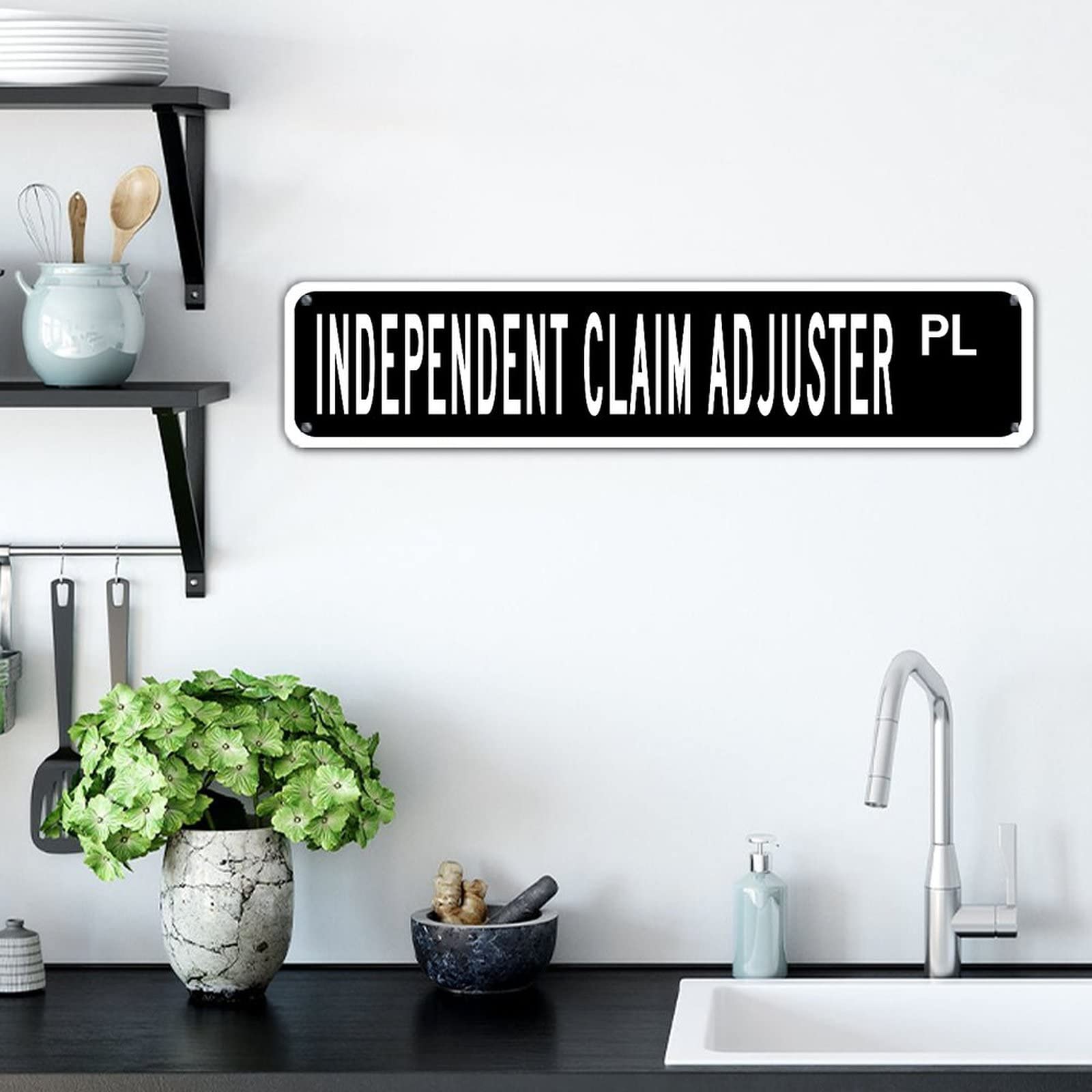 Personalized Independent Claim Adjuster PL Retro Black Office Sign - Water-Resistant Metal Wall Decor for Office, Bedroom, Bathroom - 4x18 Inch Rectangle - Perfect for Professional Spaces & Home Decor